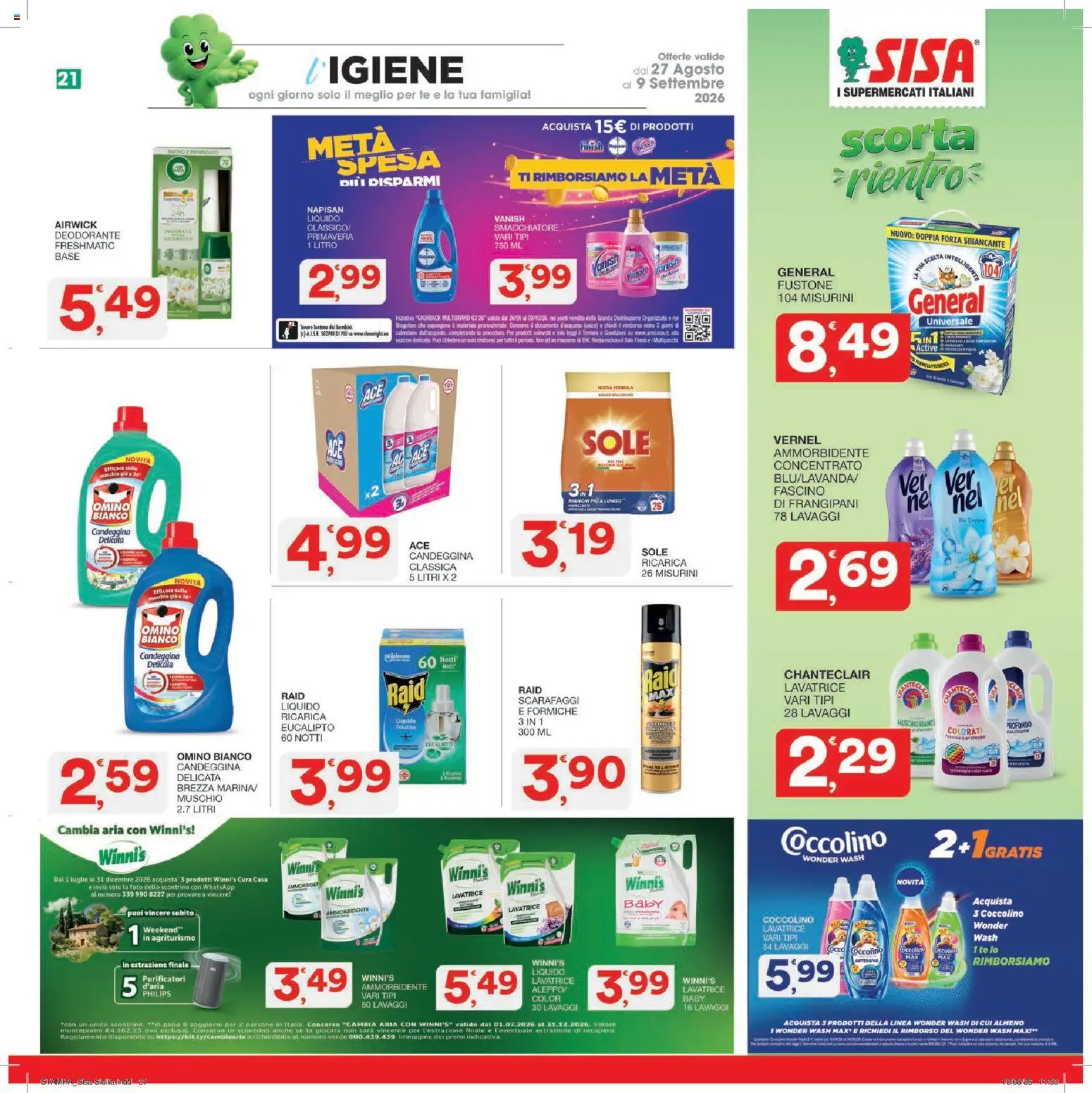 Volantino SISA del 27/08/2026 | Pagina: 21 | Prodotti: Deodorante, Candeggina, Sale, Cocco