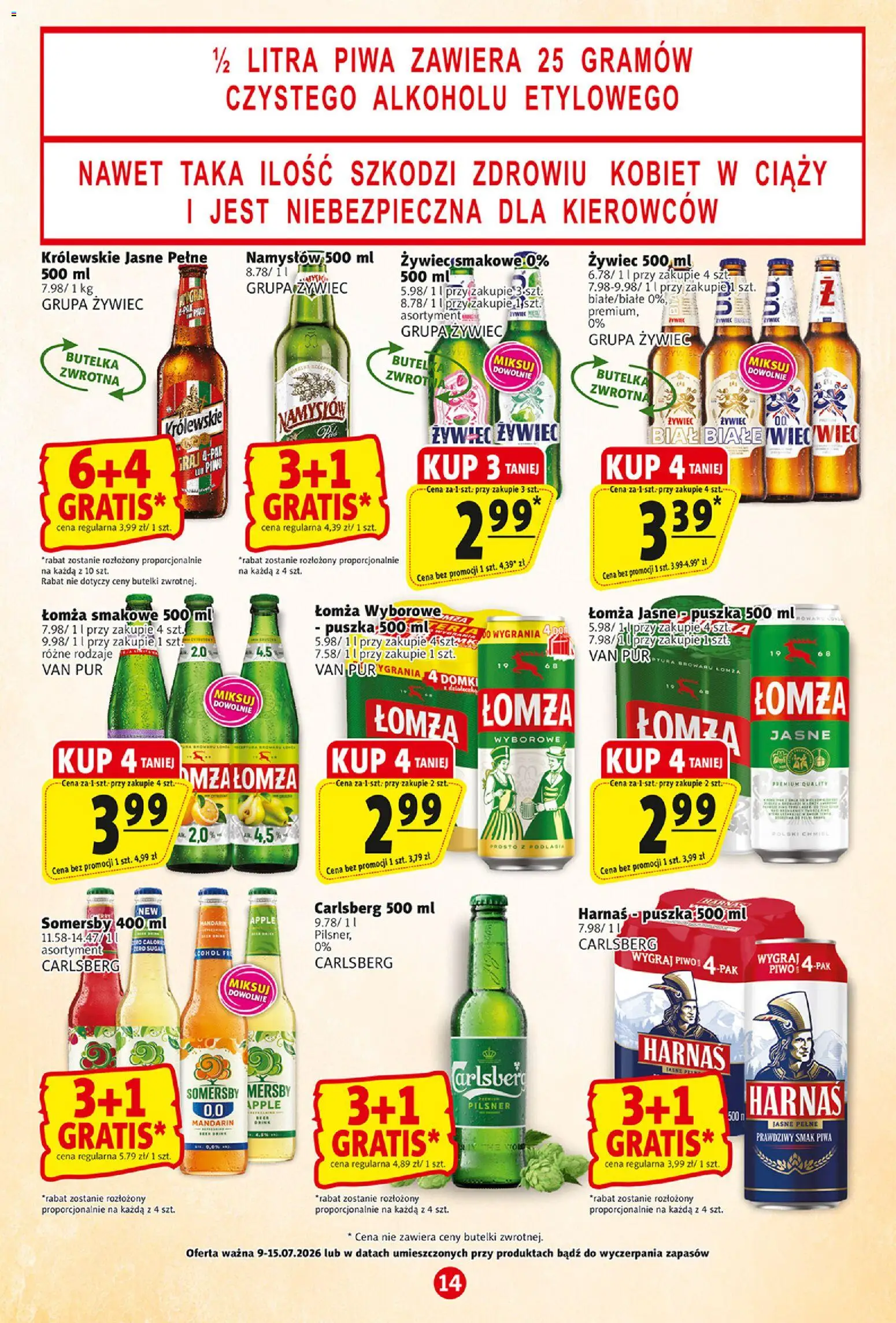 Prim Market gazetka od 09.07.2026 | Strona: 14 | Produkty: Harnaś, Piwo, Somersby