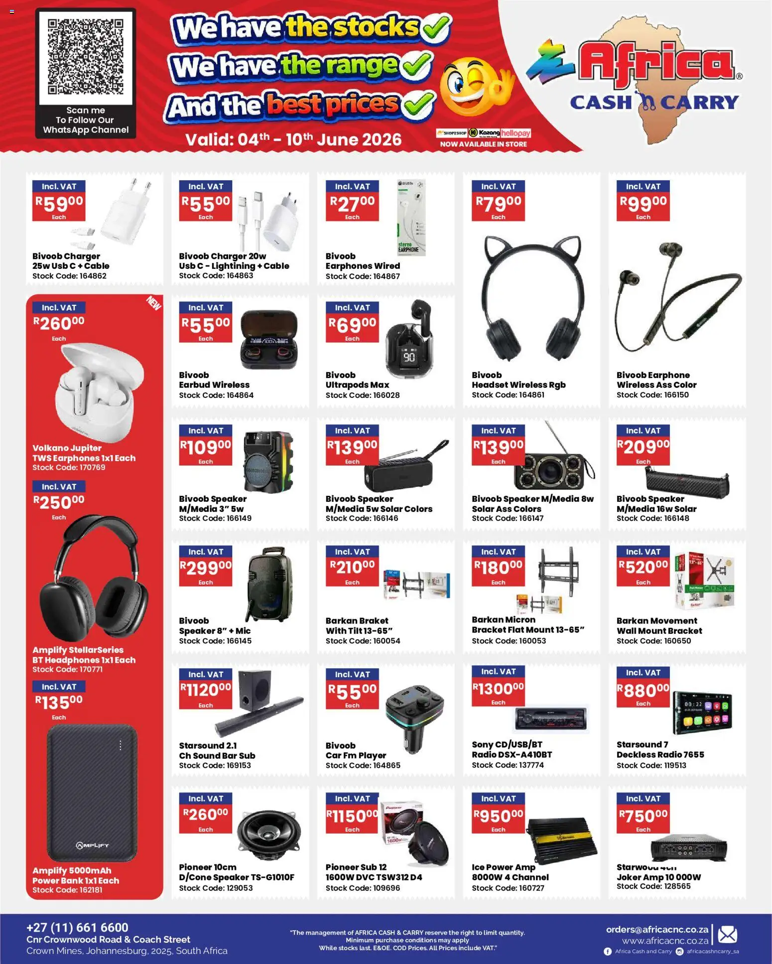 New Africa Cash & Carry catalogue – valid from 04.06.2026 | Page: 30 | Products: Earphones, Radio, Player, Charger