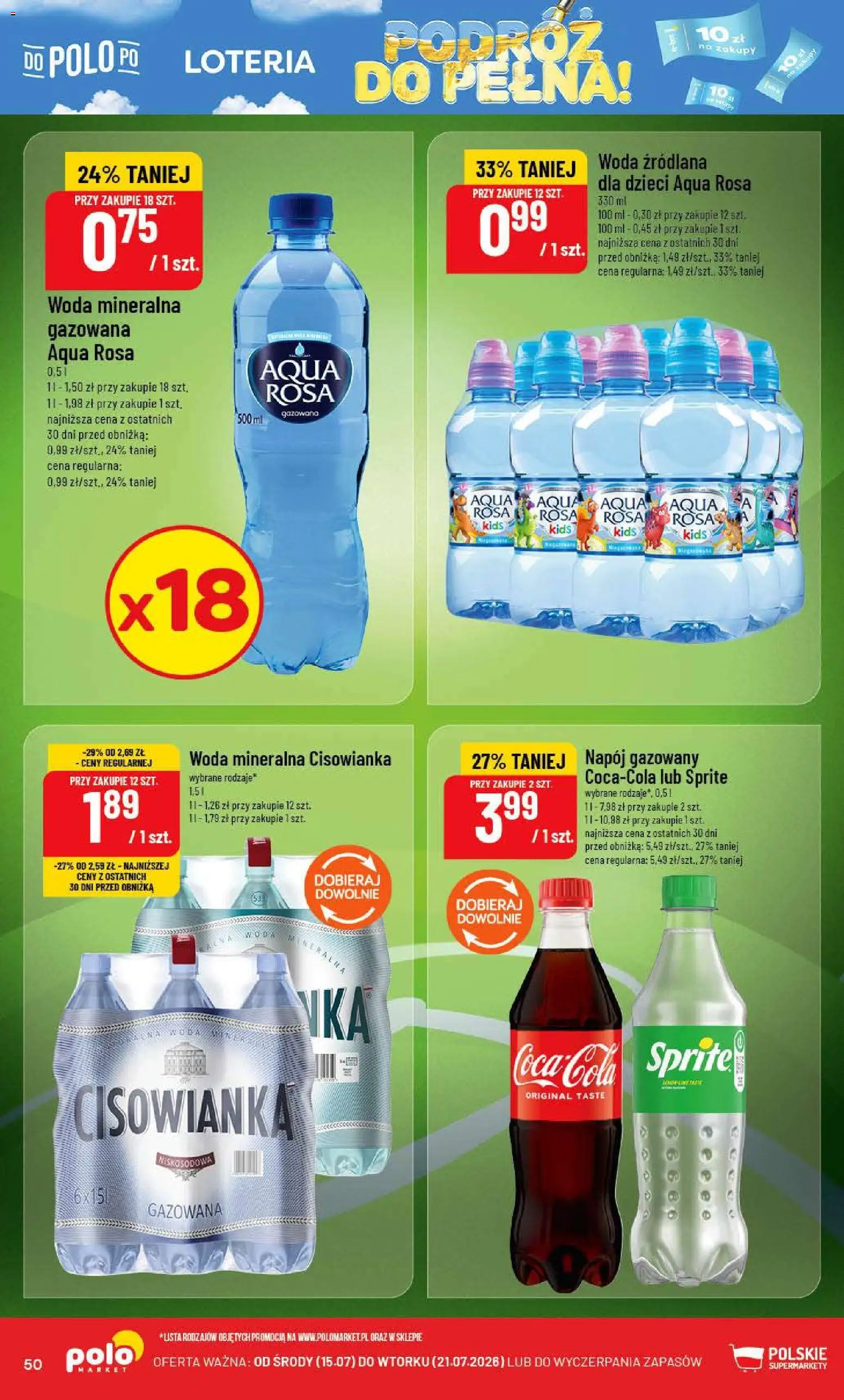 POLOmarket gazetka od 15.07.2026 | Strona: 50 | Produkty: Woda źródlana, Sprite, Woda