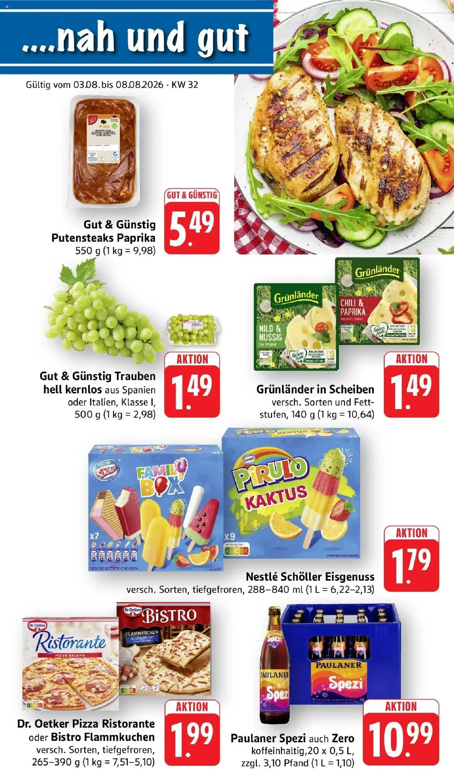 nah & gut Prospekt Sinsheim – gültig ab 03.08.2026 | Seite: 1 | Produkte: Trauben, Paprika, Grunlander, Paulaner