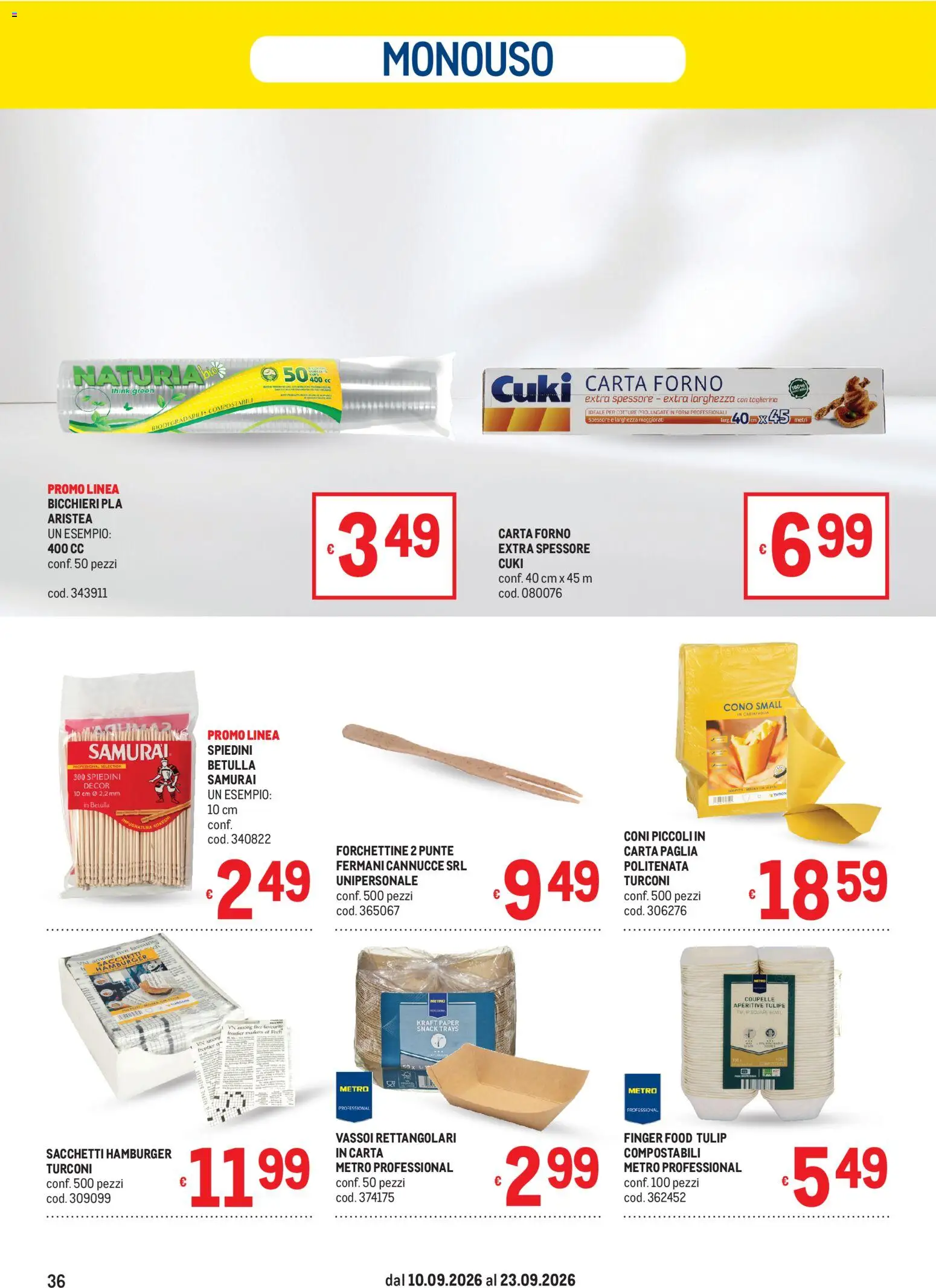Volantino Metro del 10/09/2026 | Pagina: 36 | Prodotti: Forno, Carta forno, Hamburger, Spiedini