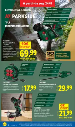 Pré-visualização Lidl Novidades válido de 24/08/2026 | Página: 2 | Produtos: Cabo, Motosserra, Ferramentas, Iluminação