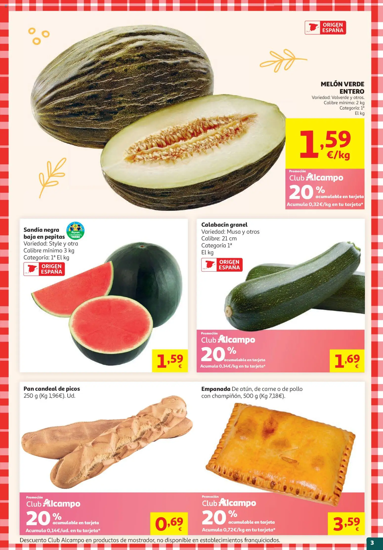 Alcampo Supermercado Mad │ válido desde el 19.05.2026 | Página: 3 | Productos: Φορτιστής, Calabacín, Pan, Sandía