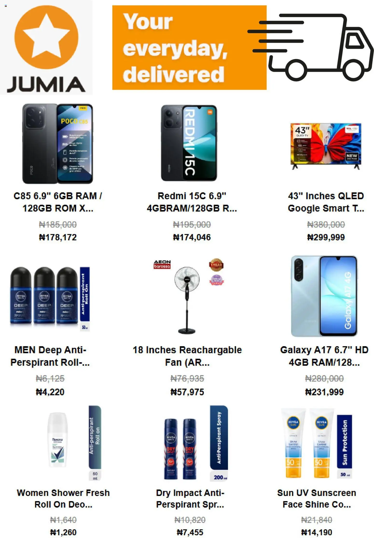 Jumia Catalogue valid from 31/08/2026 | Page: 2 | Products: Sunscreen, Tv, Antiperspirant, Shower