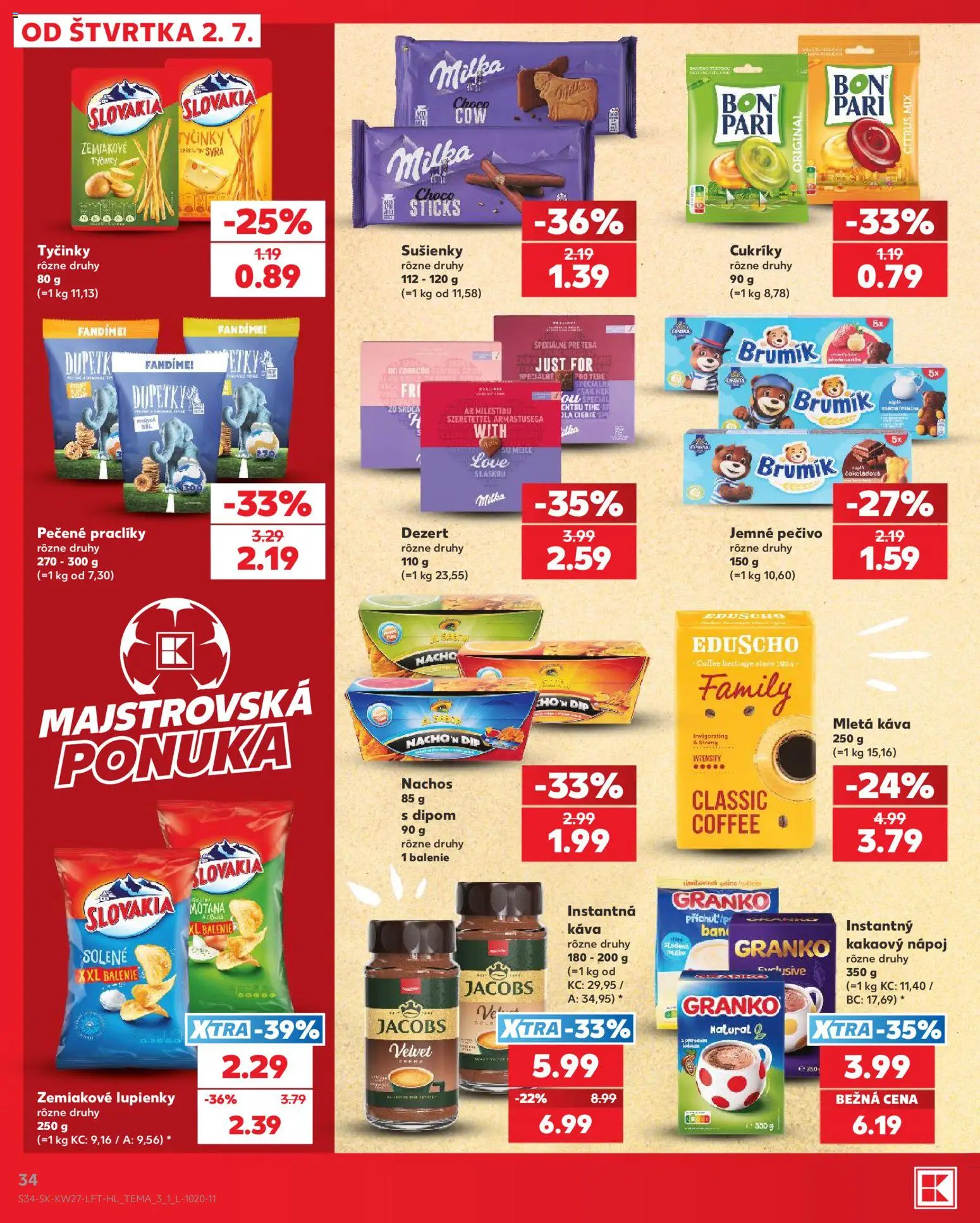 Nové Kaufland akcie – leták je platný od 02.07.2026 | Strana: 34 | Produkty: Káva, Cukríky, Milka, Granko
