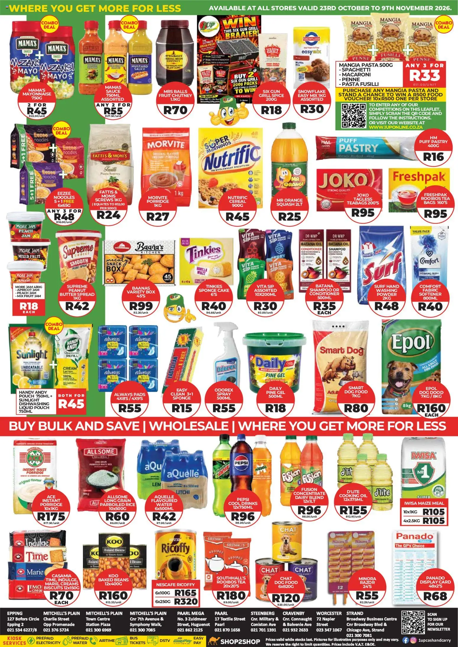 New 1UP Cash & Carry catalogue – valid from 23/10/2026 | Page: 2 | Products: Jam, Baked beans, Noodles, Sauce