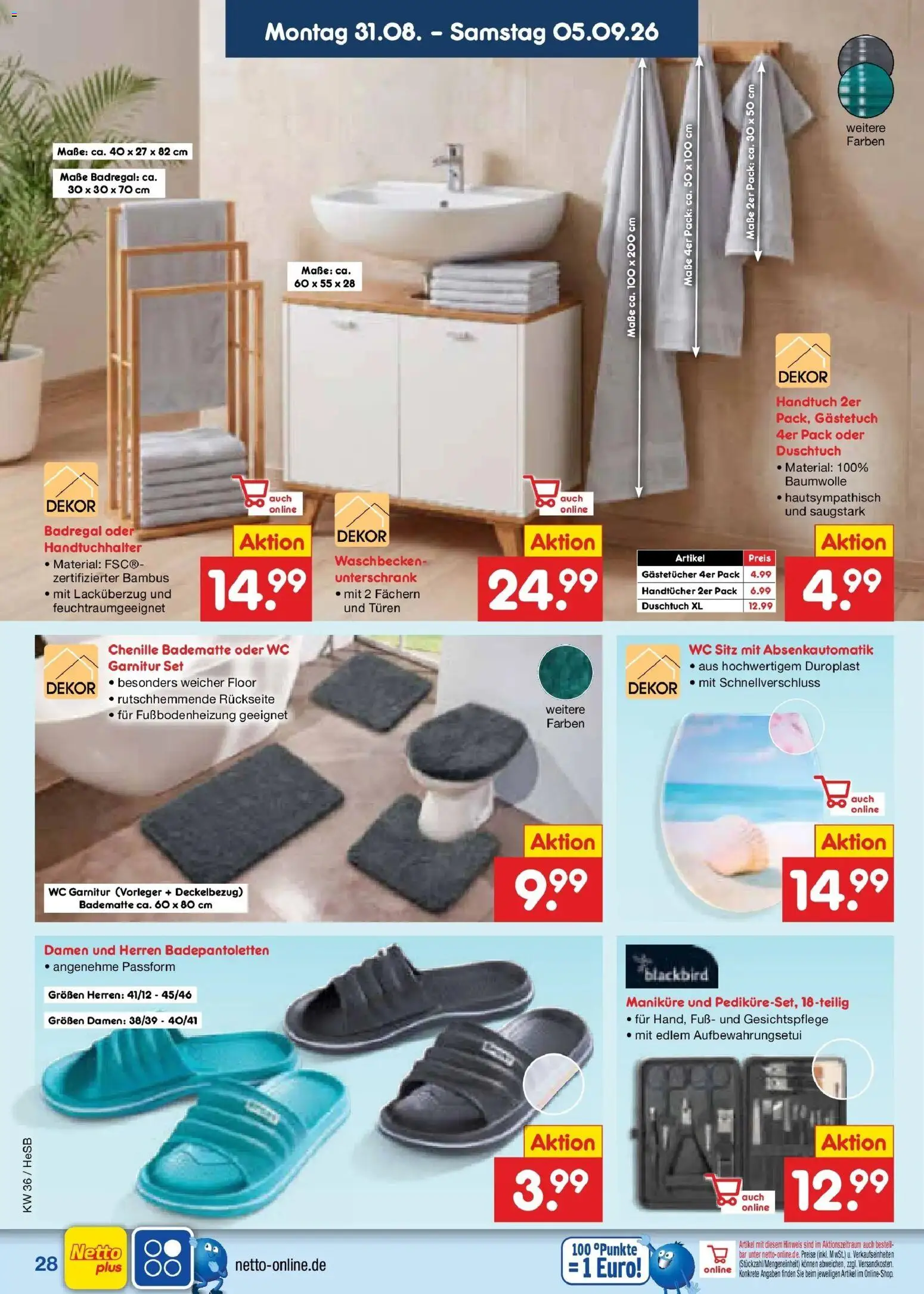 Netto Marken-Discount Prospekt Hamburg (ab 31.08.2026) » Angebote | Seite: 38 | Produkte: WC Sitz, Handtuchhalter, Badregal, Unterschrank