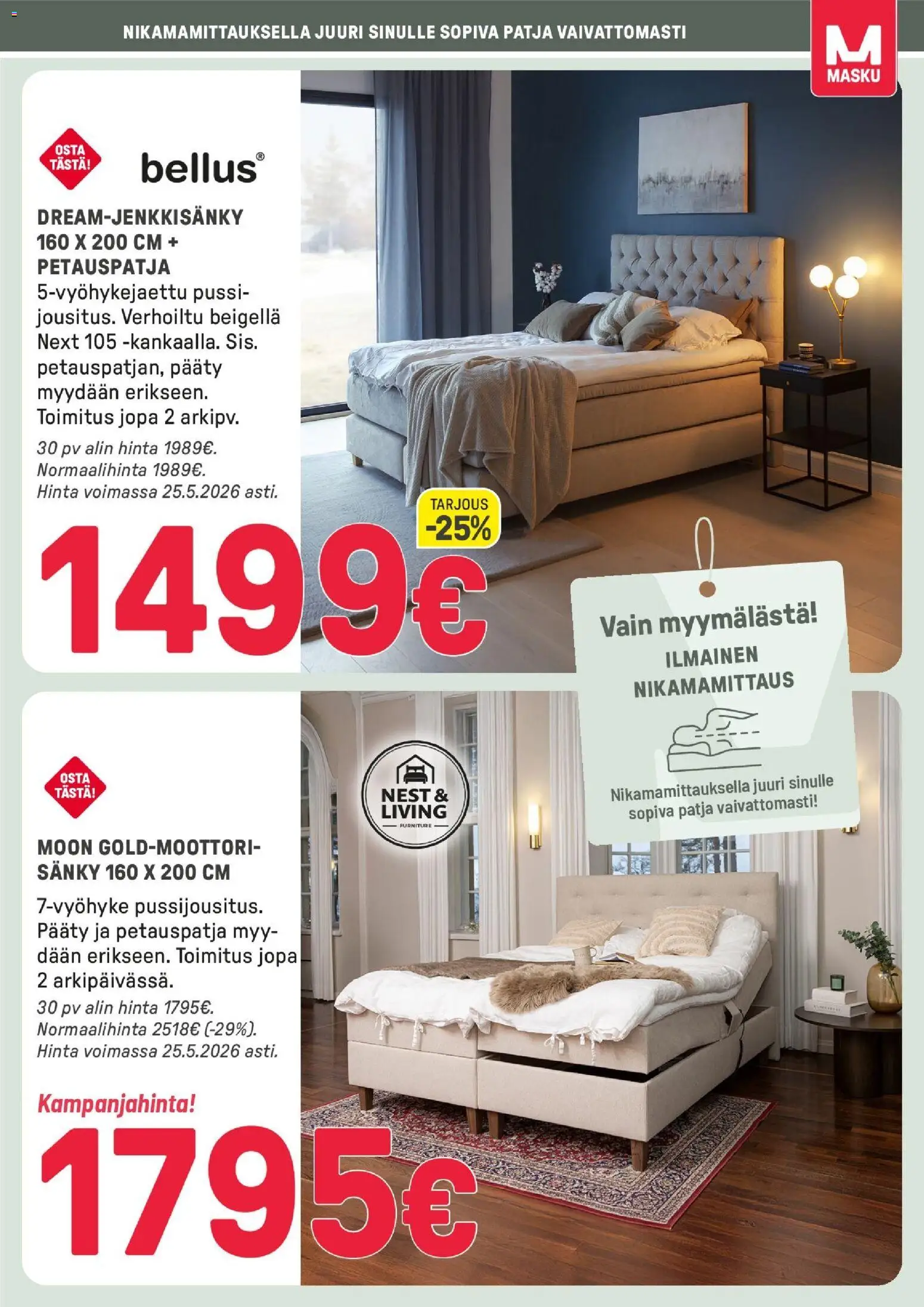 Masku tarjoukset – voimassa 15/05/2026 alkaen | Sivu: 13 | Tuotteet: Sänky, Patja, Petauspatja