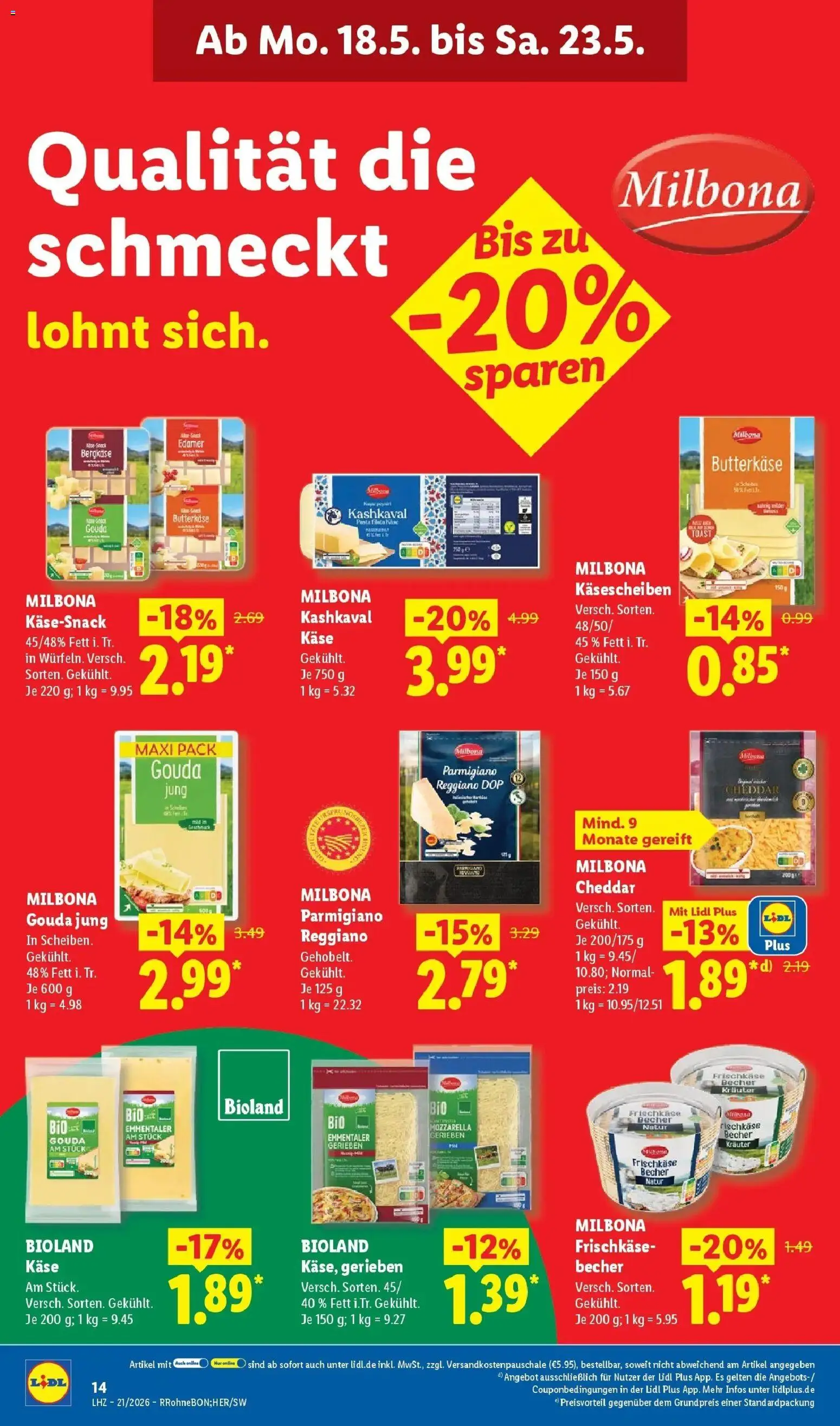 Lidl Prospekt Weikersheim – gültig ab 17.05.2026 | Seite: 20 | Produkte: Käse, Toast, Mozzarella, Gouda