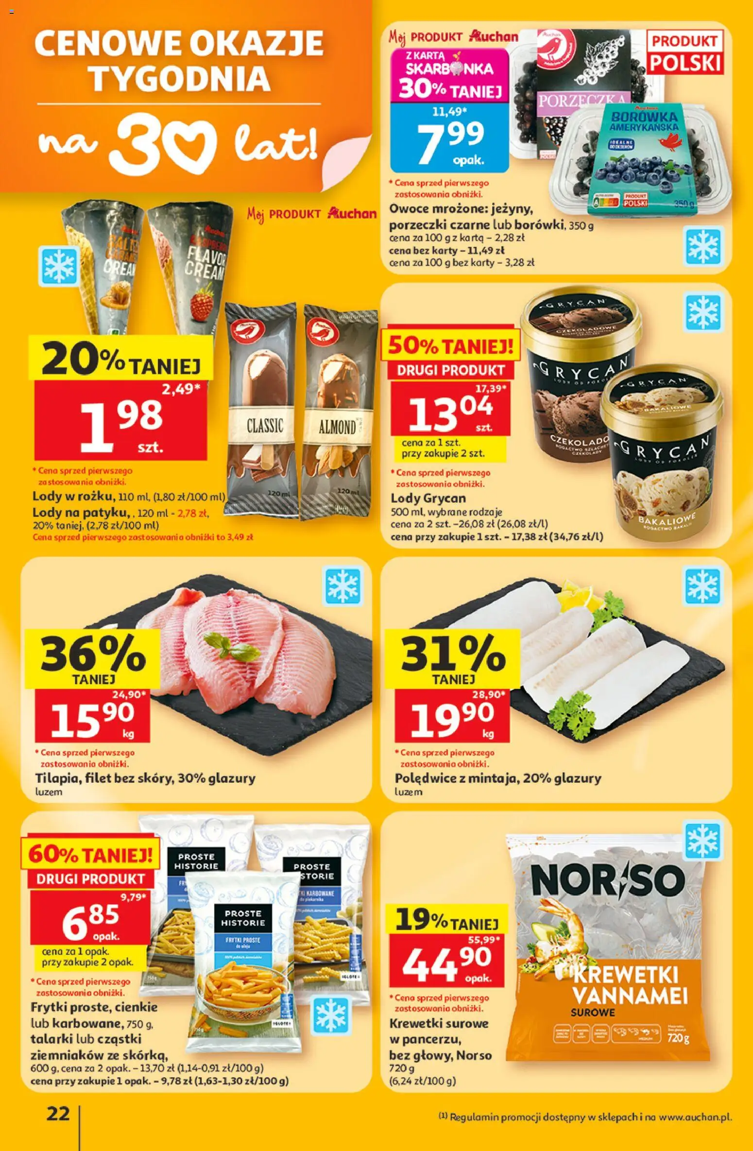 Auchan gazetka - 30 Lat Hipermarket od 11.06.2026 | Strona: 22 | Produkty: Karta, Porzeczka, Frytki, Lody