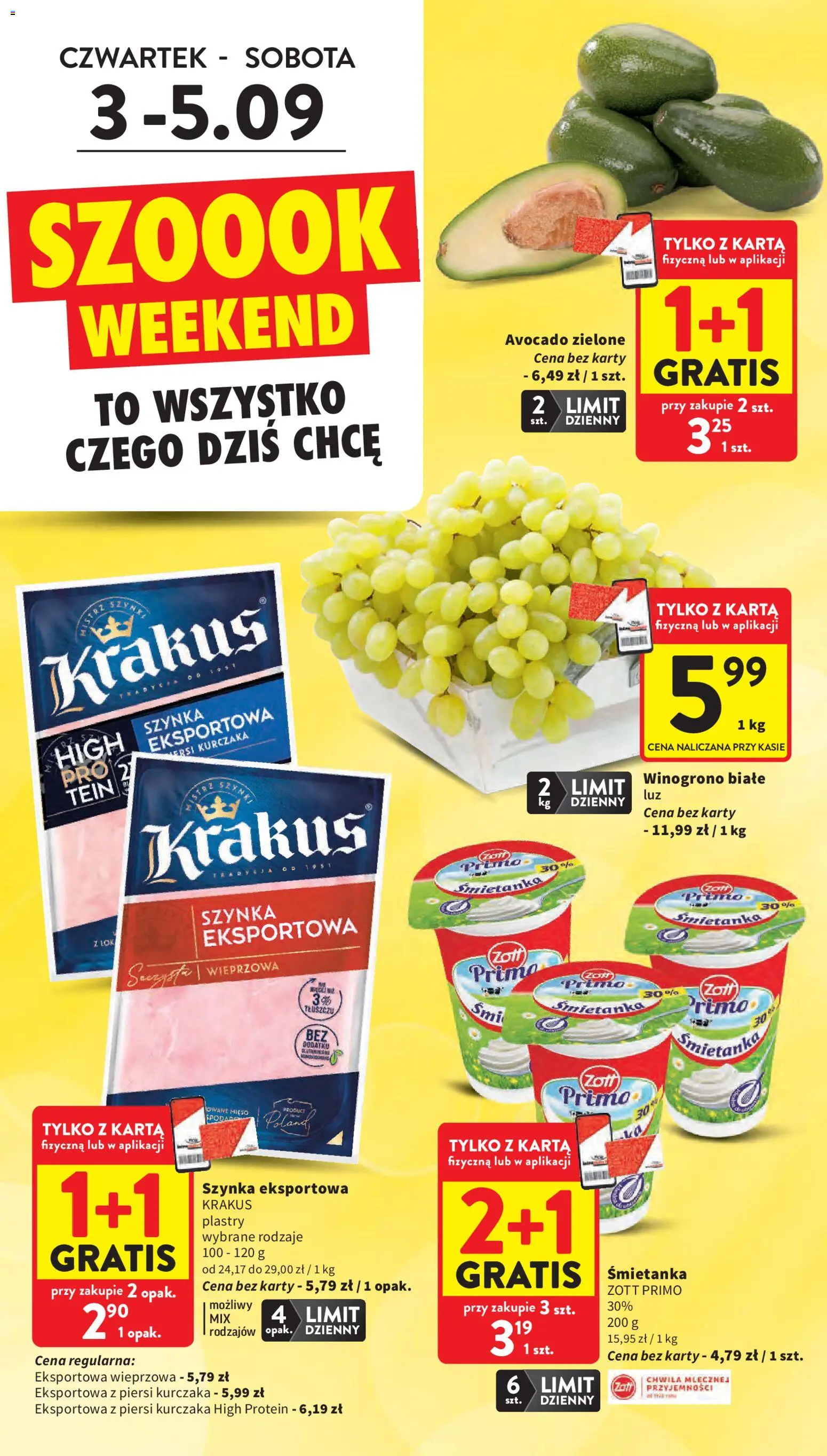 Intermarche gazetka od 03.09.2026 | Strona: 2 | Produkty: Karta, Winogrono, Piersi, Szynka