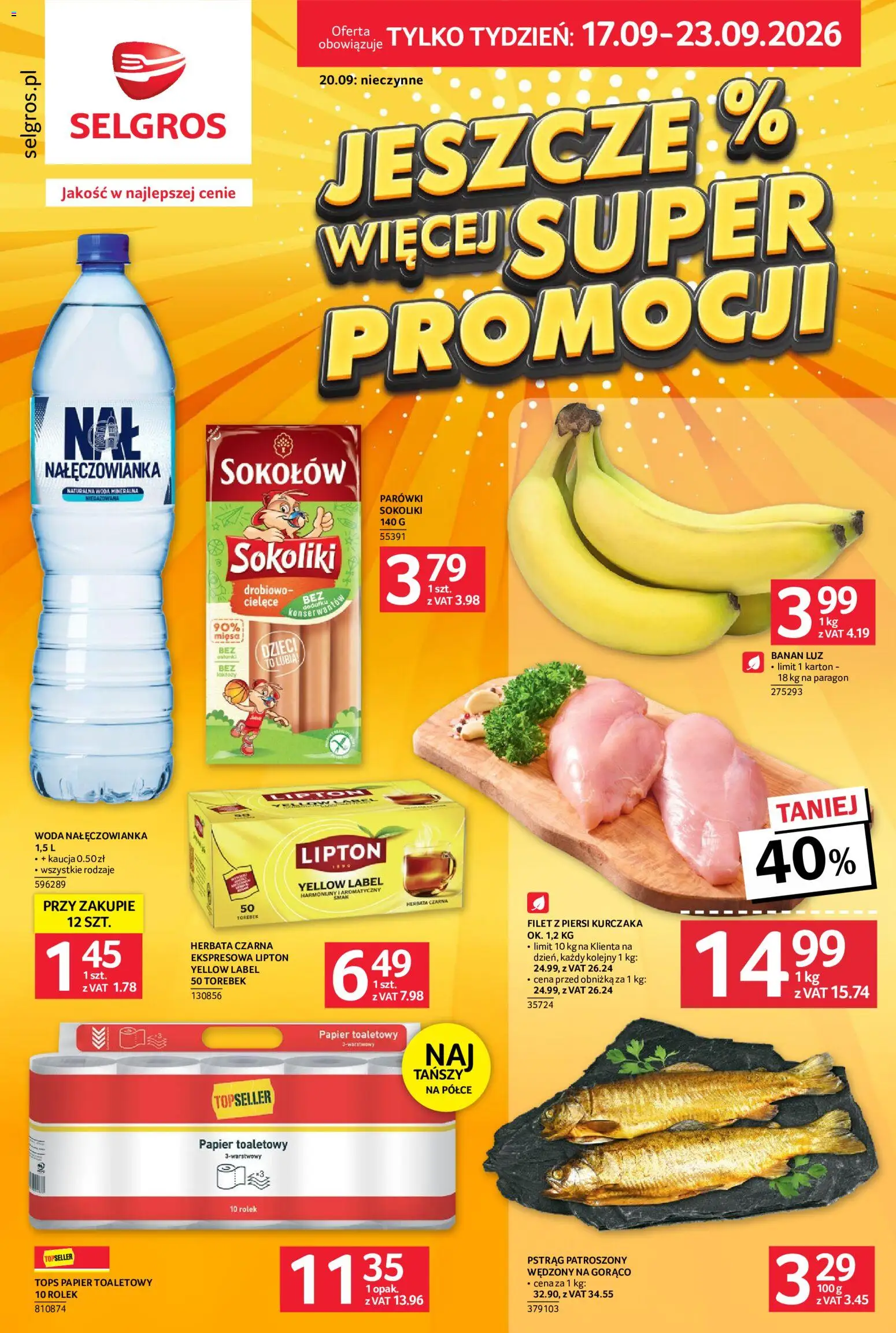 Selgros cash&carry gazetka - Jeszcze więcej super promocji od 17.09.2026 | Strona: 1 | Produkty: Piersi, Papier toaletowy, Parówki, Filet z piersi kurczaka