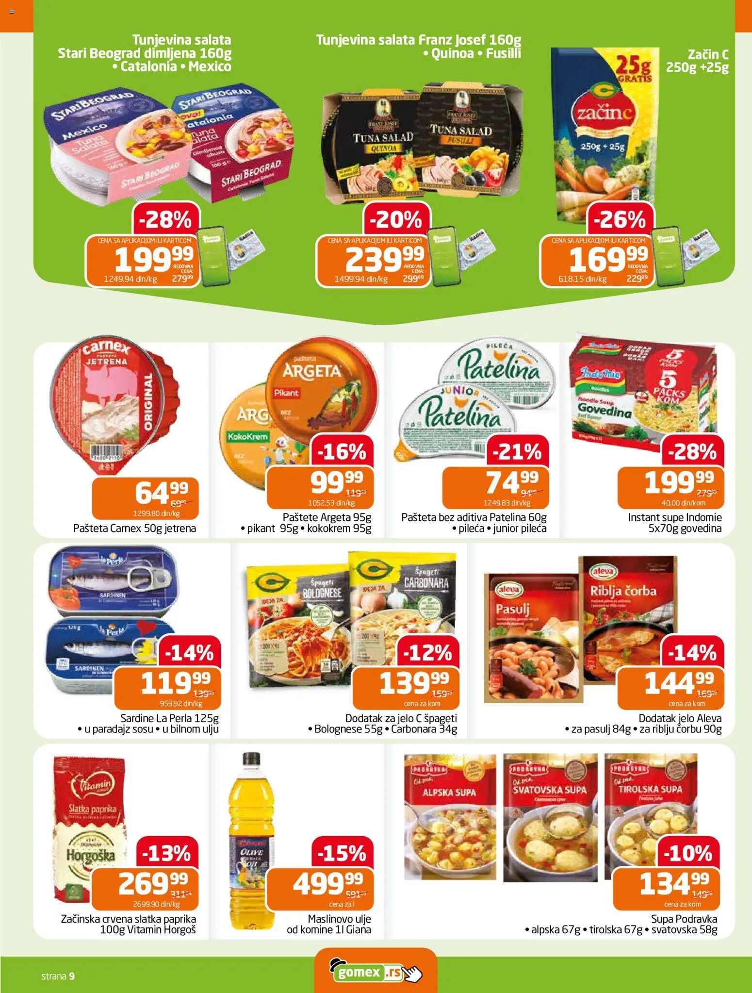 Gomex katalog - važi od 24.06.2026 | Strana: 9 | Proizvode: Govedina, Salata, Podravka, Maslinovo ulje