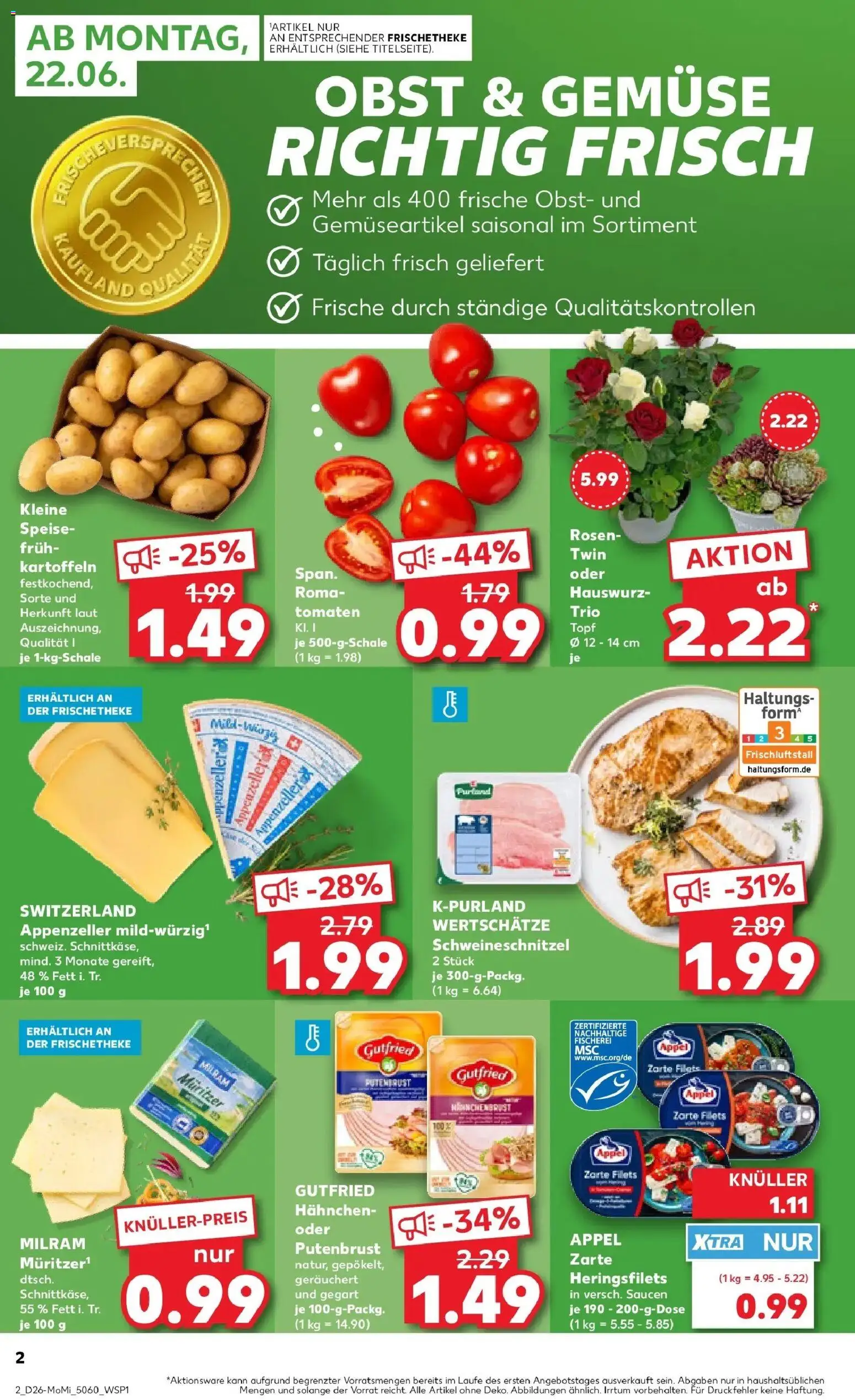 Kaufland Prospekt Göttingen – gültig ab 22.06.2026 | Seite: 2 | Produkte: Hahnchen, Schnitzel, Gemüse, Milram