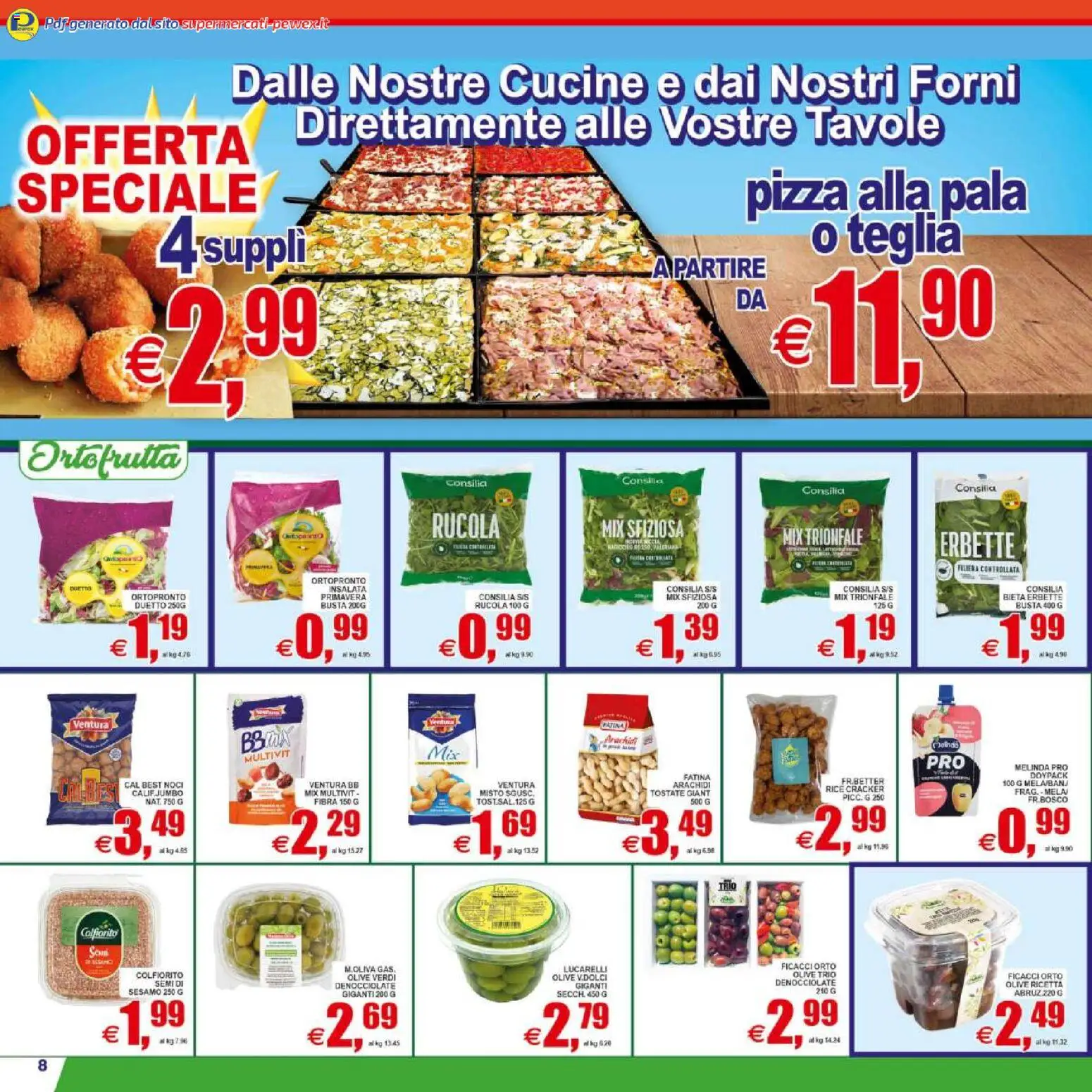 Volantino Pewex del 08.05.2026 | Pagina: 8 | Prodotti: Pizza, Insalata, Olive, Arachidi