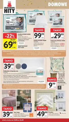 Pogląd oferty "Intermarche gazetka" - ważna od 17.09.2026 | Strona: 44 | Produkty: Poduszka, Koc, Poduszka ortopedyczna, Kołdra