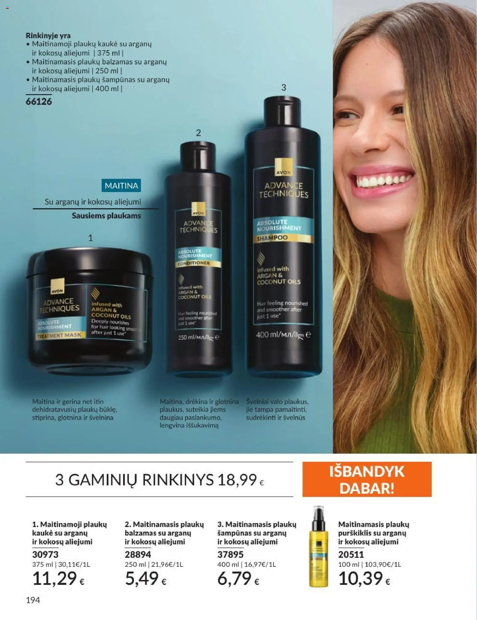 AVON akcijos nuo 2026.09.01 | Puslapis: 194 | Prekių: Balzamas, Šampūnas, Kaukė