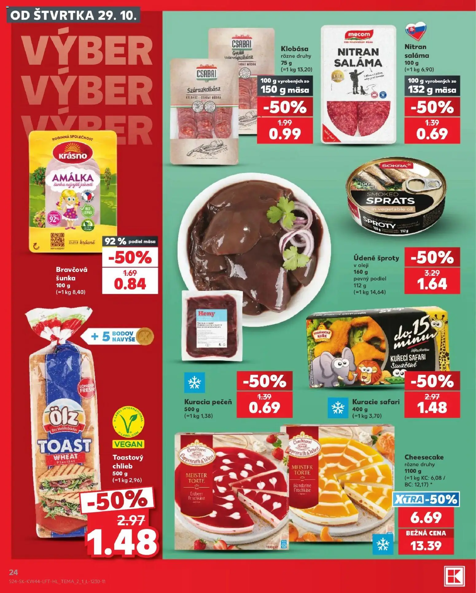 Nové Kaufland akcie – leták je platný od 29.10.2026 | Strana: 24 | Produkty: Chlieb, Saláma, Pečeň, Kuracia pečeň