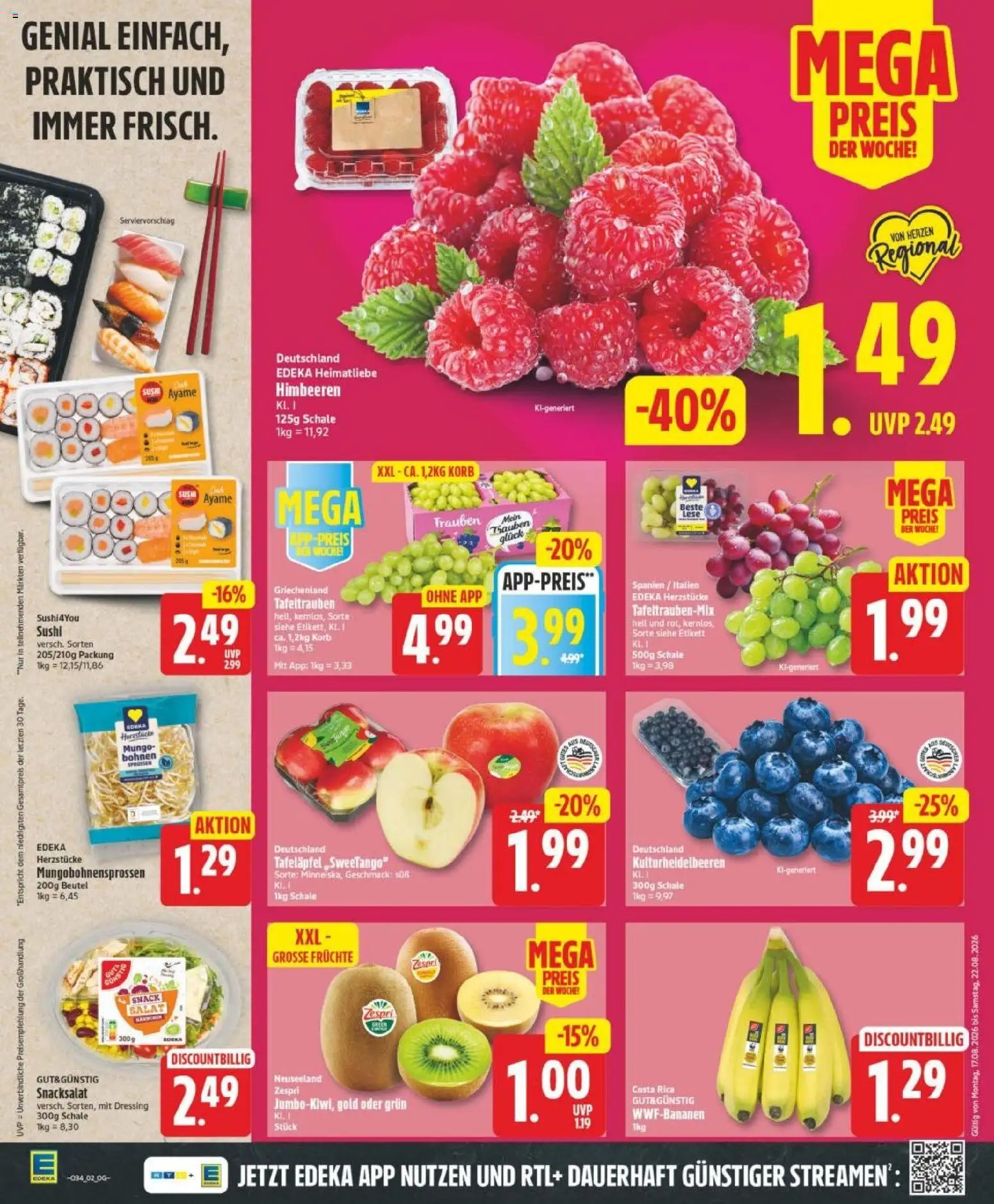 Edeka Prospekt Hannover – gültig ab 17.08.2026 | Seite: 2 | Produkte: Himbeeren, Trauben, Dressing, Salat
