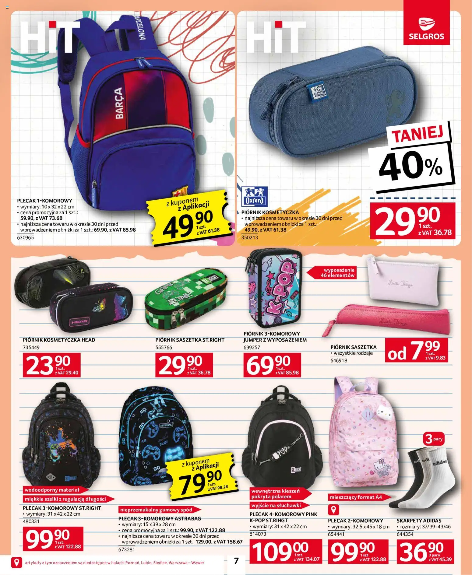 Selgros cash&carry gazetka - Back to school od 27.08.2026 | Strona: 7 | Produkty: Plecak, Słuchawki, Kosmetyczka, Piórnik