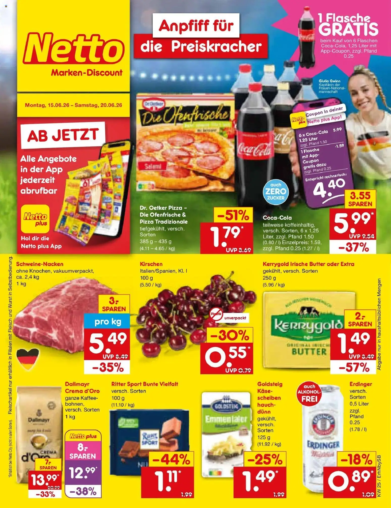 Netto Marken-Discount Prospekt Metten – gültig ab 14.06.2026 | Seite: 1 | Produkte: Cola, Butter, Schweinenacken, Wurst