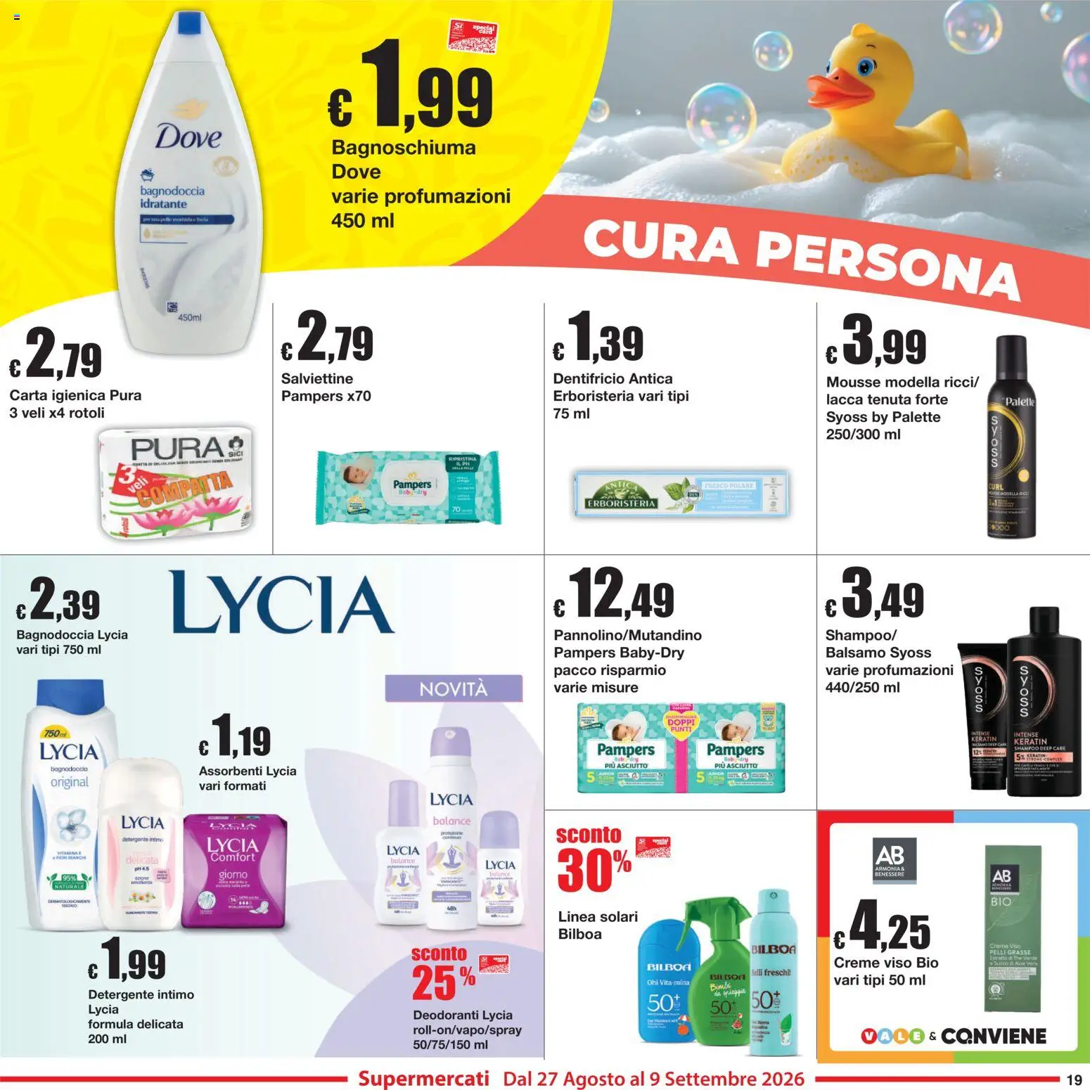 Volantino Sì con Te del 27/08/2026 | Pagina: 19 | Prodotti: Shampoo, Balsamo, Carta igienica, The