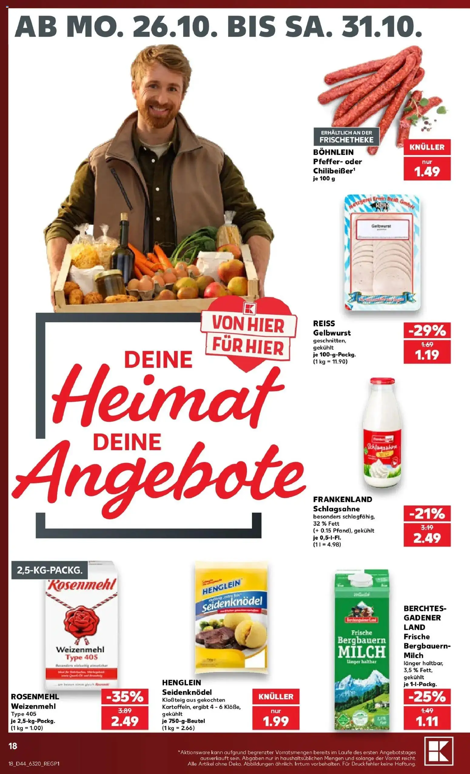 Prospekt Kaufland ab 26.10.2026 » Angebote Online zum Blättern | Seite: 22 | Produkte: Schlagsahne, Milch, Weizenmehl, Pfeffer