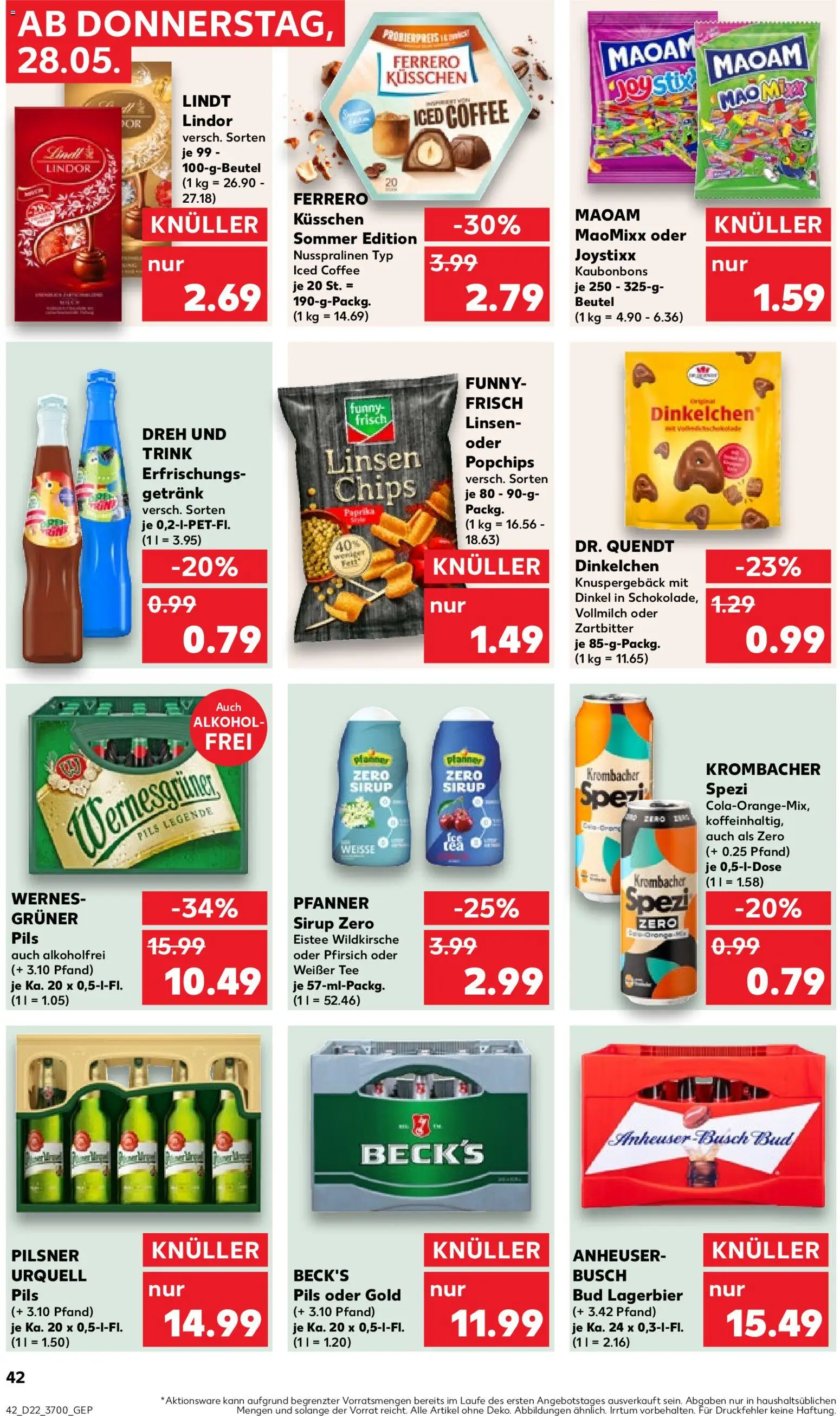 Kaufland Prospekt Rostock – gültig ab 28.05.2026 | Seite: 42 | Produkte: Funny frisch, Pfanner eistee, Paprika, Krombacher