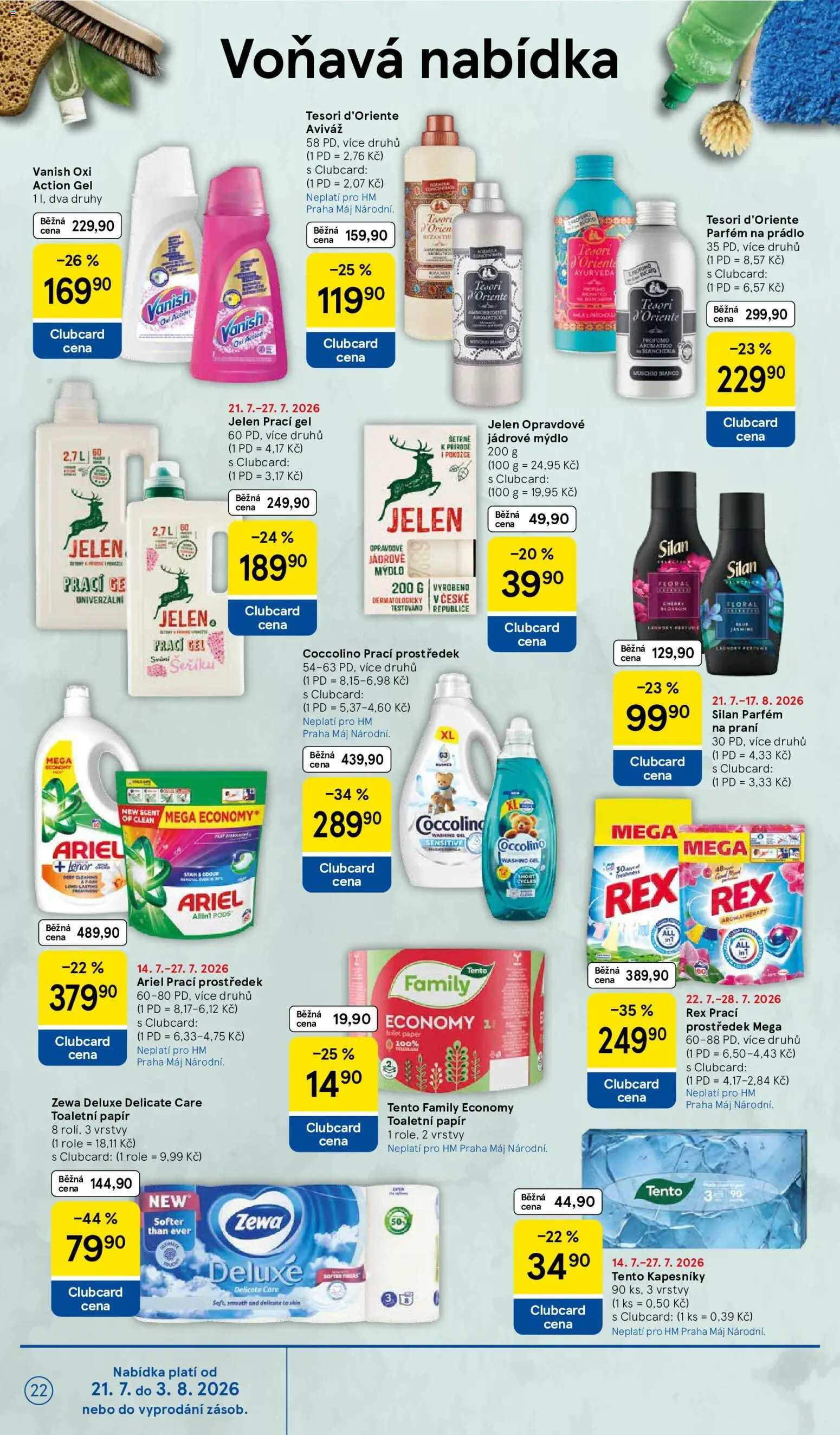 Tesco leták - Hypermarket od 22.07.2026 | Strana: 22 | Produkty: Mýdlo, Ariel Sensitive, Tesori d'Oriente Aviváž, Silan