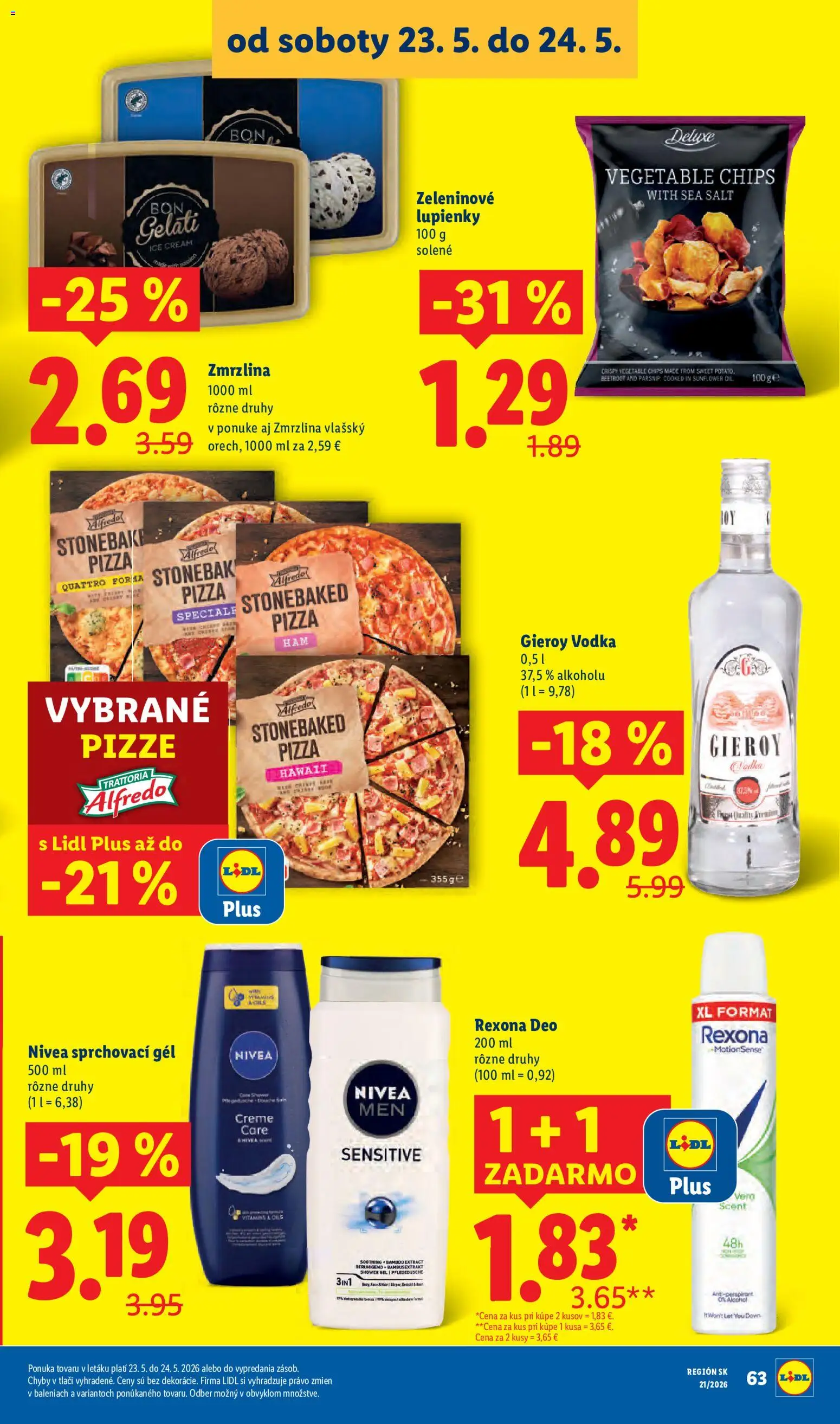 Nové Lidl akcie – leták je platný od 18.05.2026 | Strana: 93 | Produkty: Pizza, Zmrzlina, Antiperspirant, Vodka