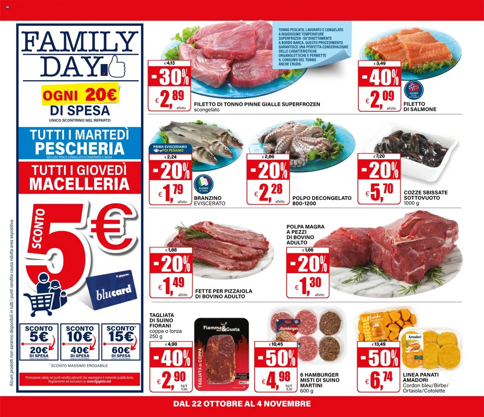 Volantino Il Gigante del 22/10/2026 | Pagina: 18 | Prodotti: Filetto di salmone, Polpo, Tonno, Hamburger