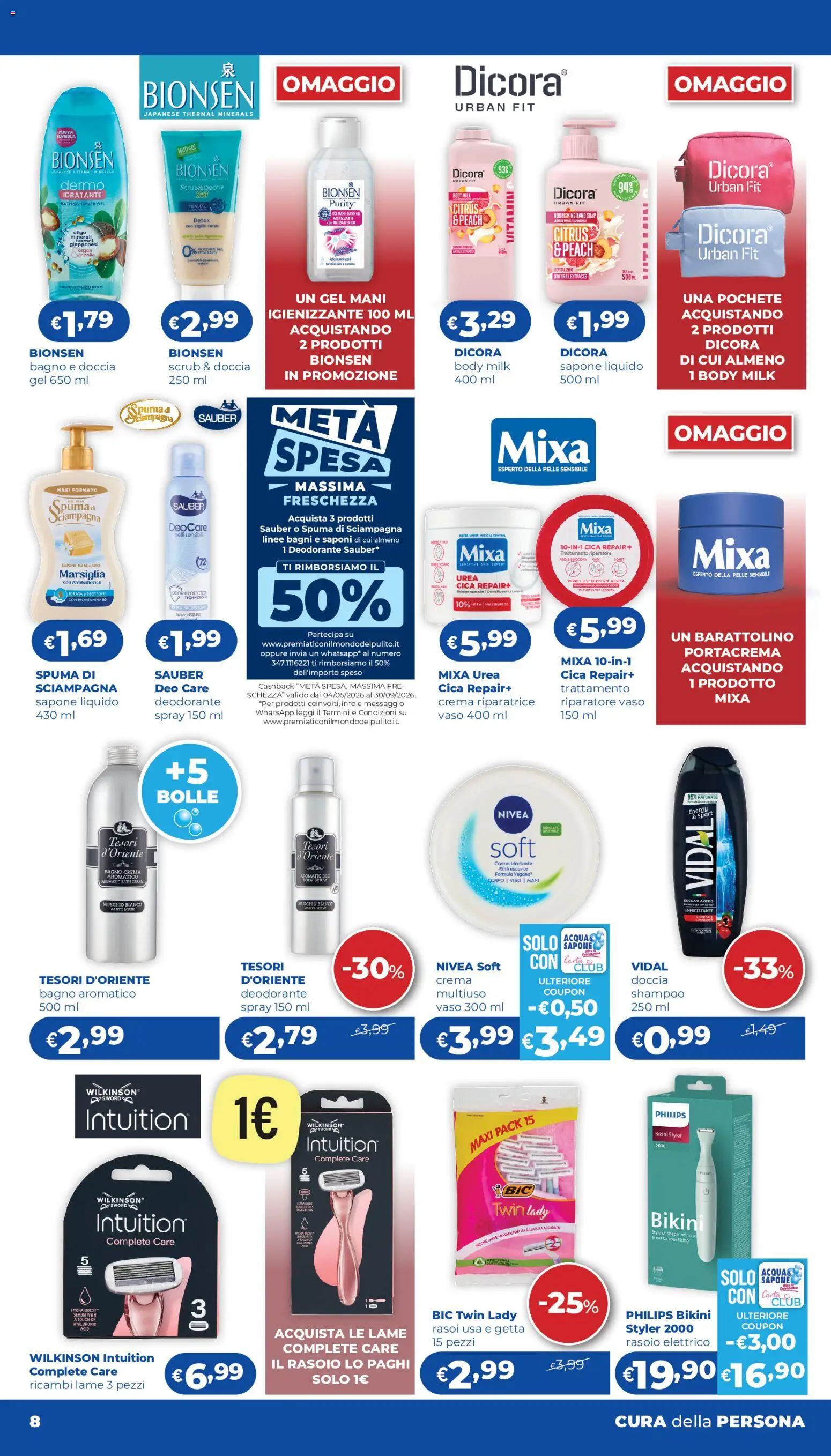 Volantino Acqua e Sapone del 23/07/2026 | Pagina: 8 | Prodotti: Shampoo, Rasoio, Scrub, Bikini