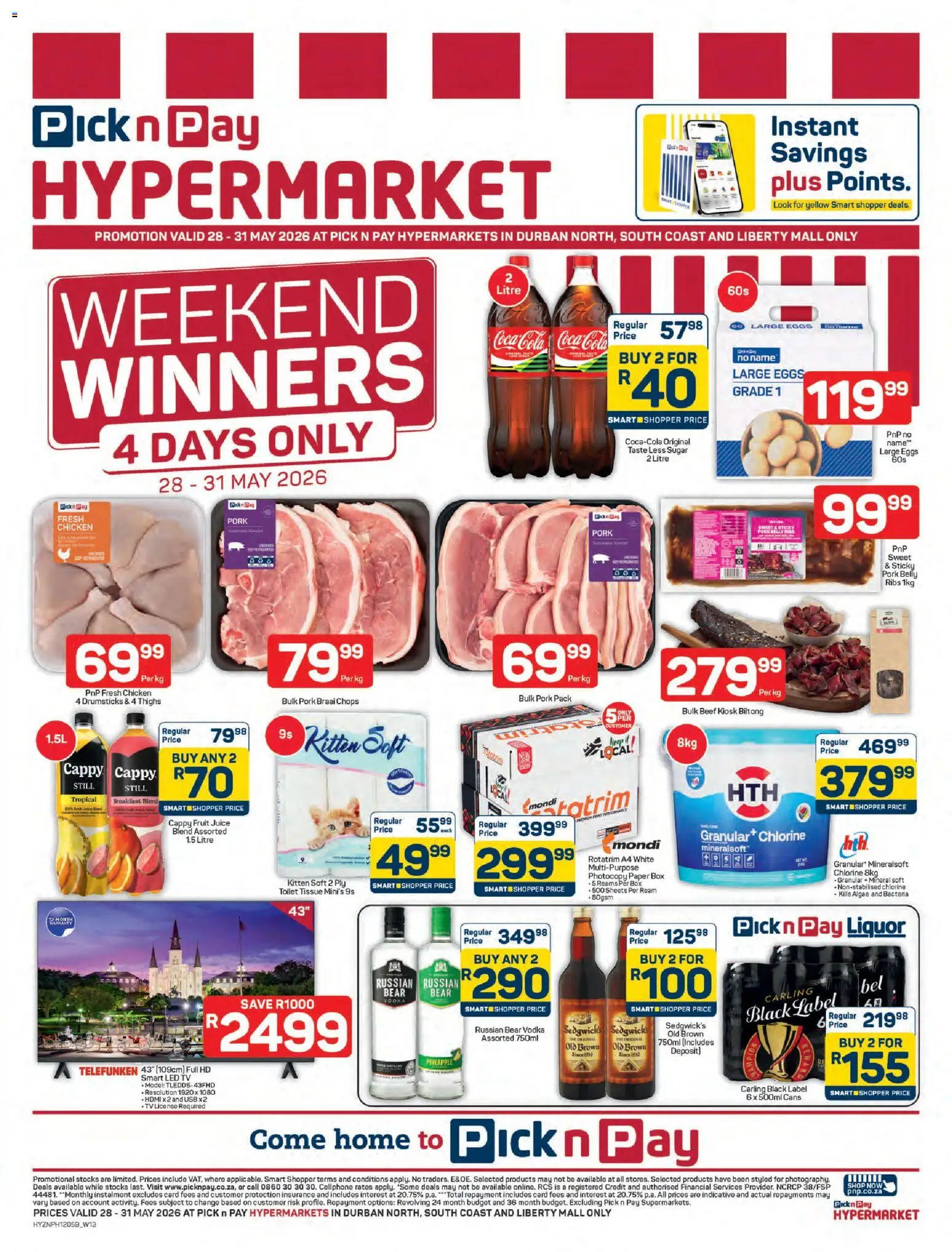 New Pick n Pay catalogue – valid from 28.05.2026 | Page: 1 | Products: Eggs, Pork, Fruit, Paper