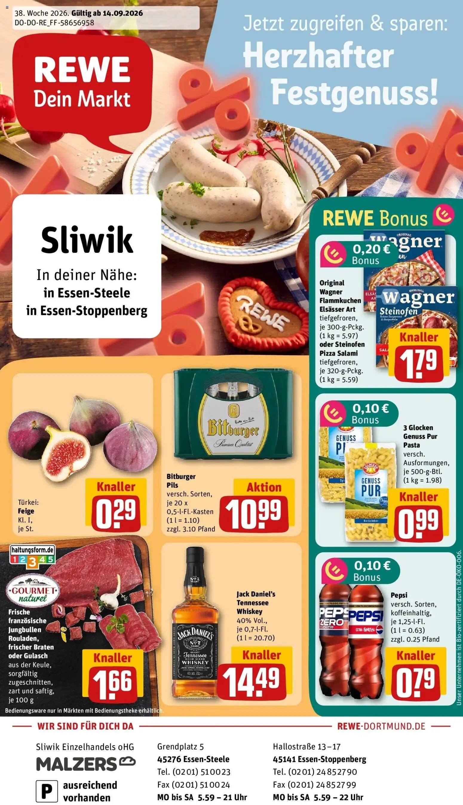 REWE Prospekt ab 14.09.2026 zum Blättern » Angebote | Seite: 1 | Produkte: Bitburger, Pils, Pepsi, Whiskey