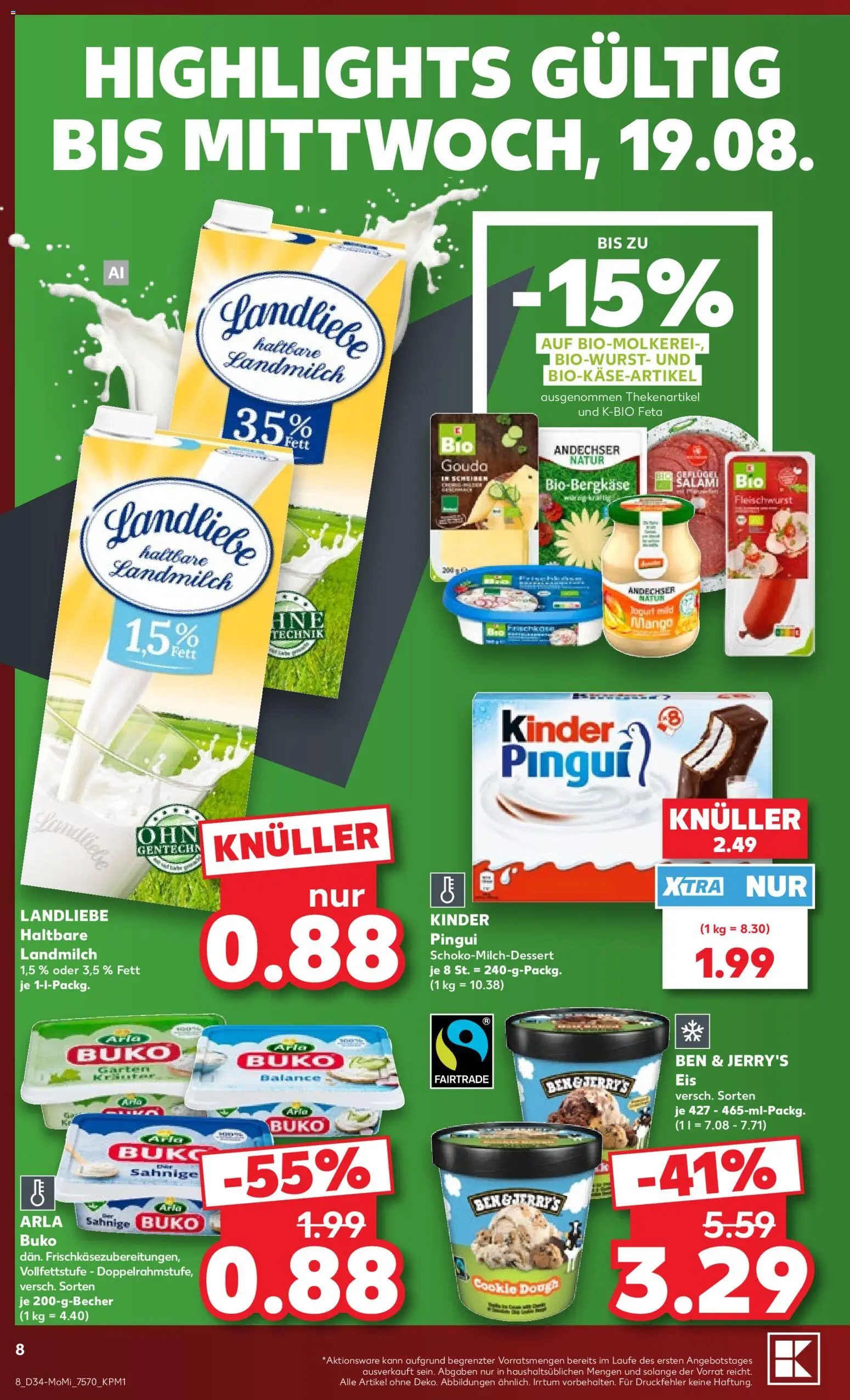 Kaufland Prospekt Bremen – gültig ab 17.08.2026 | Seite: 8 | Produkte: Ben & Jerry's, Mango, Arla buko, Salami