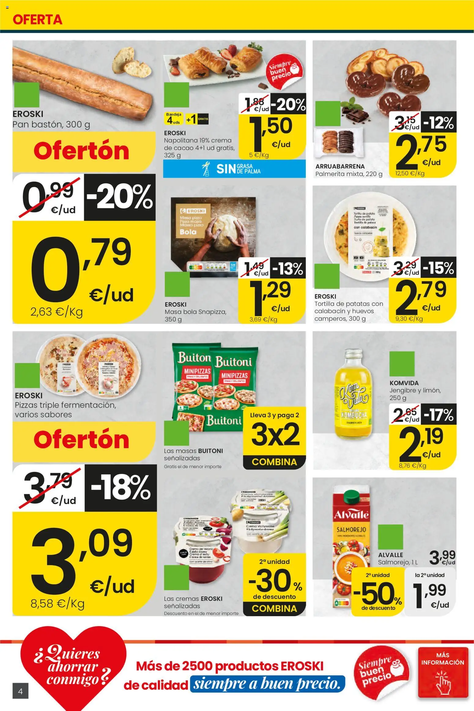 Eroski Ofertones de verano │ válido desde el 28.05.2026 | Página: 4 | Productos: Calabacín, Pizza, Bandeja, Φρυγανιές σικάλεως