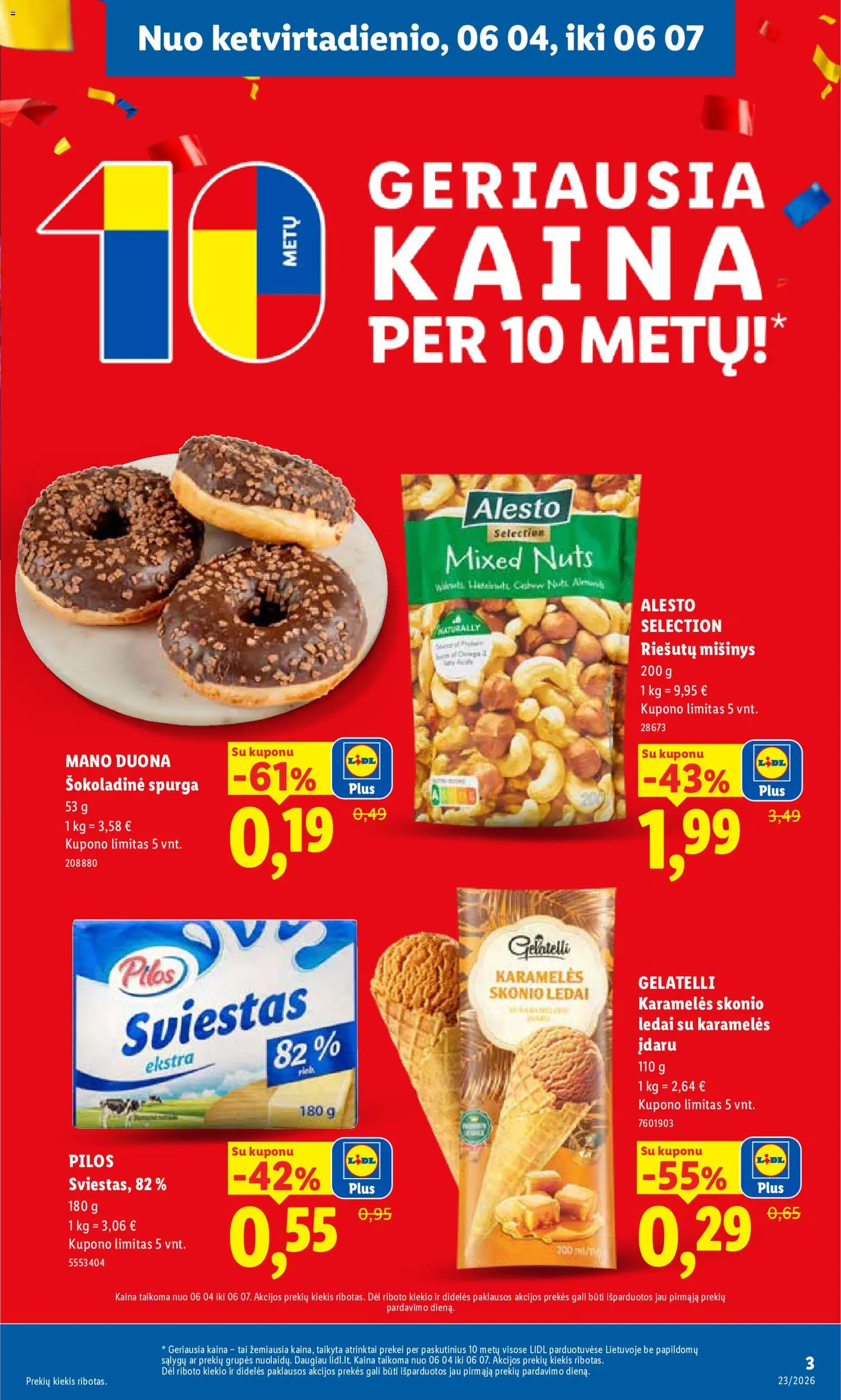 LIDL akcijos nuo 01.06.2026 | Puslapis: 3 | Prekių: Ledai, Spurga, Sviestas, Duona