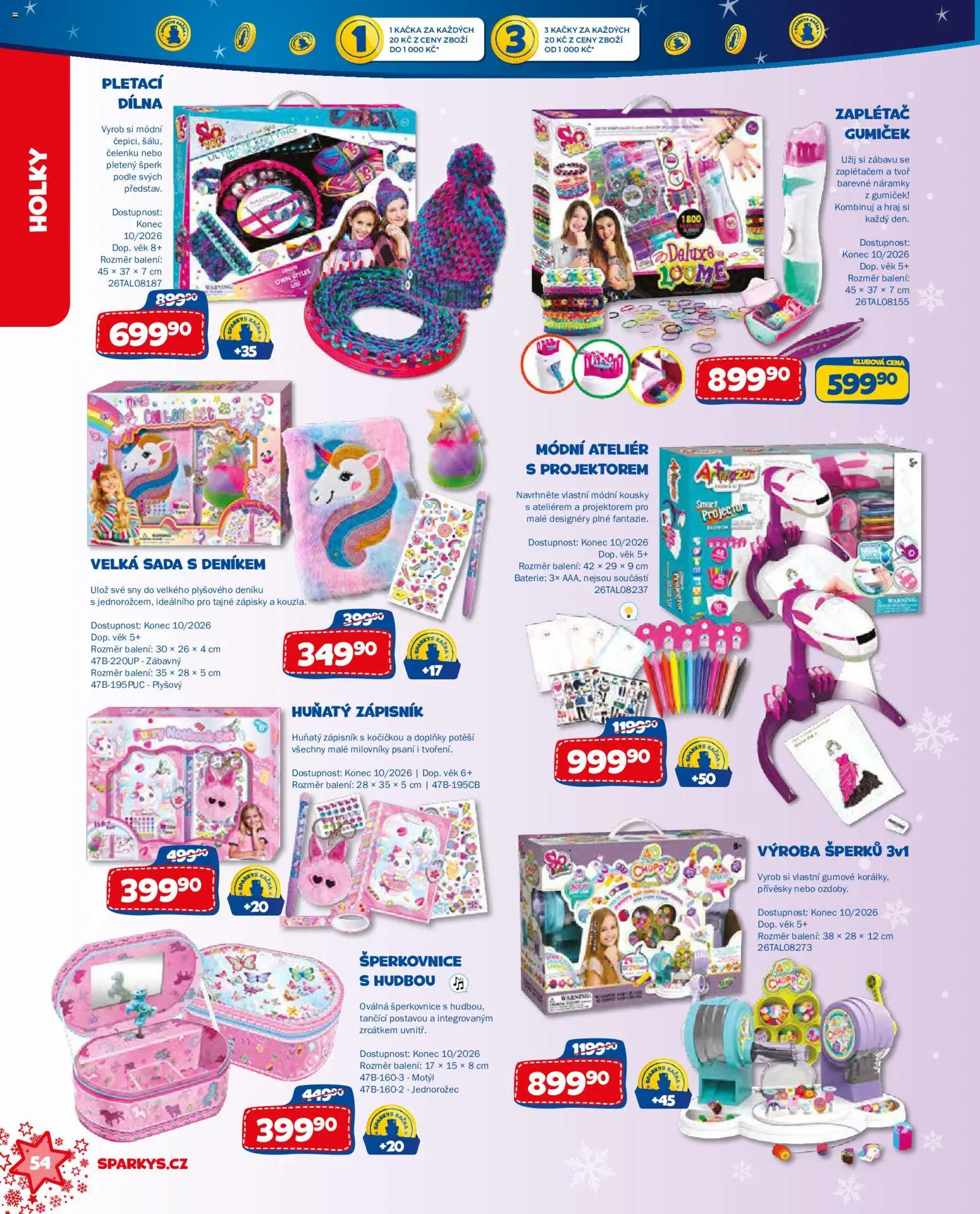 Sparkys katalog Vánoce 2026 od 01.10.2026 | Strana: 54 | Produkty: Zápisník, Šperkovnice, Baterie