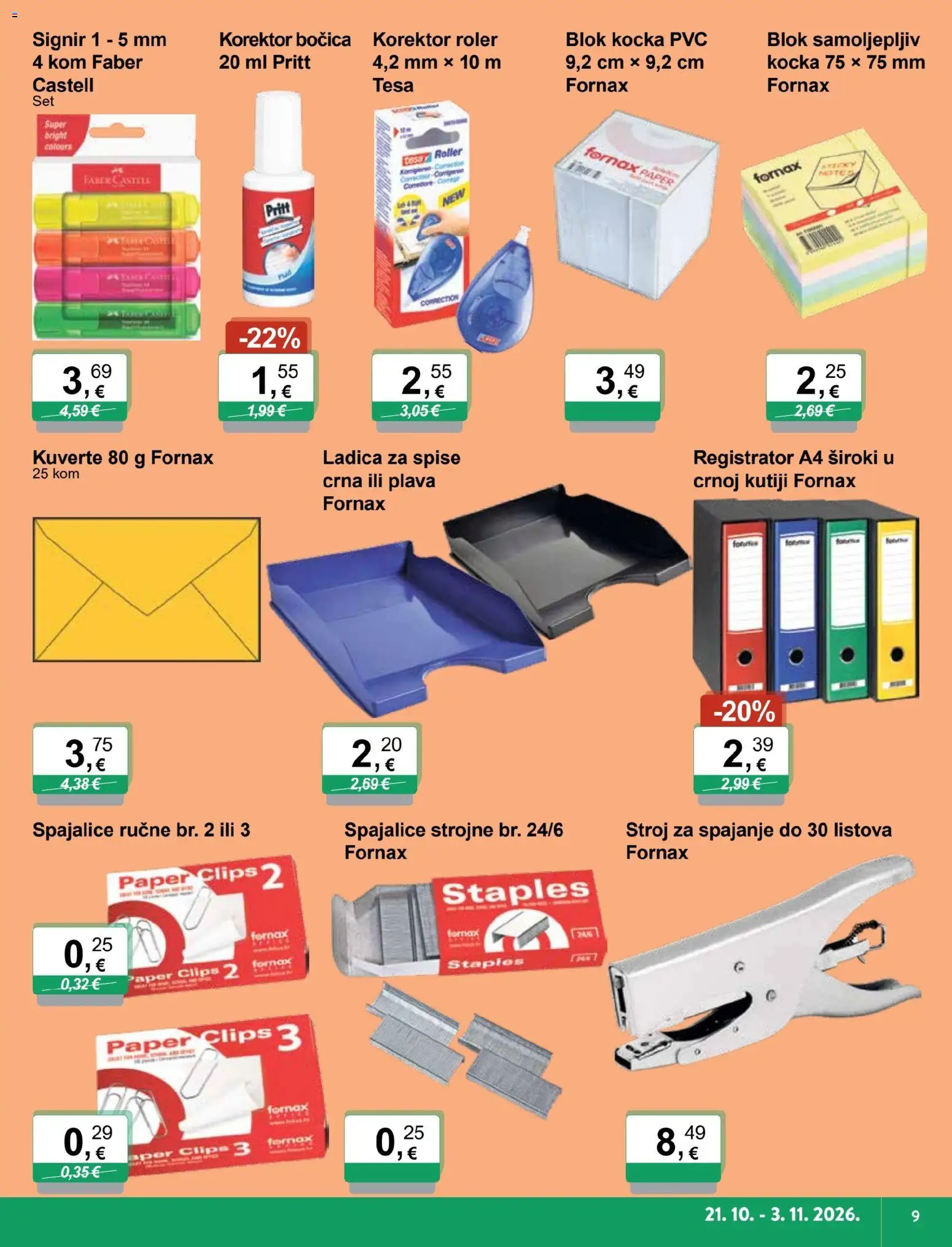 KTC katalog | vrijedi od 21.10.2026 | Stranica: 9 | Proizvodi: Registrator, Kuverte, Spajalice, Korektor