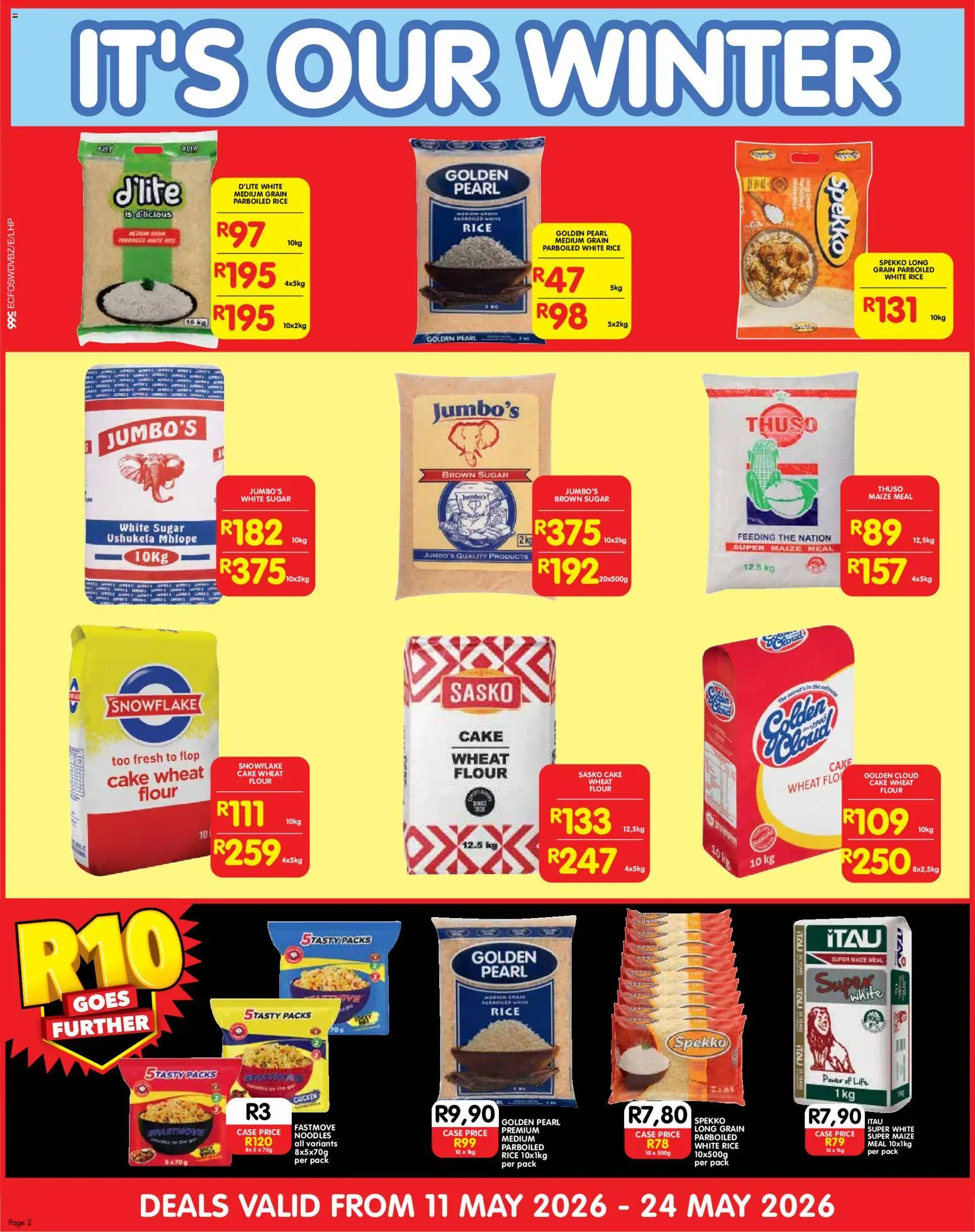 New Shoprite catalogue – valid from 11.05.2026 | Page: 2 | Products: Flour, Maize meal, Rice, Noodles