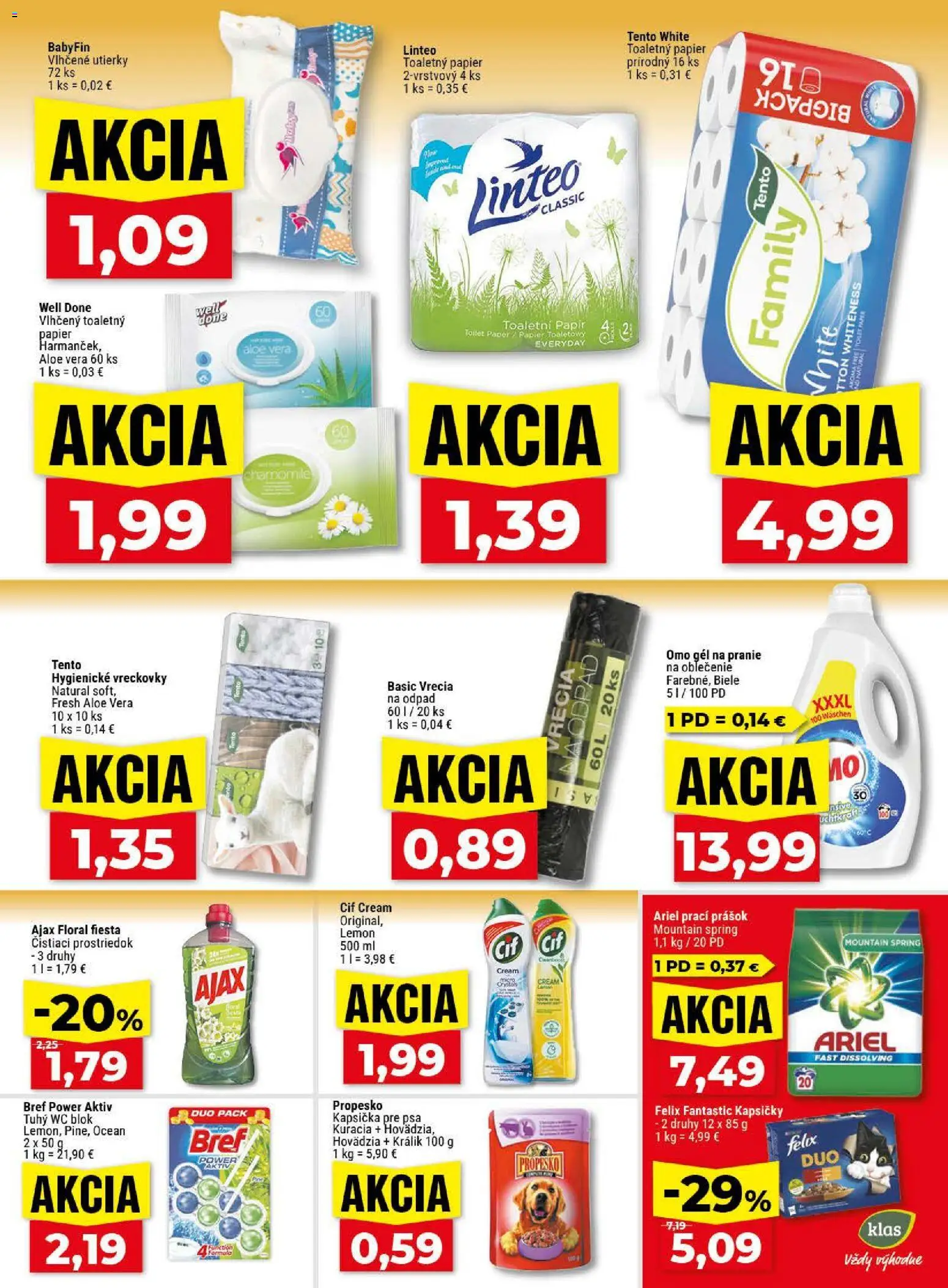 Nové Klas akcie – leták je platný od 13.04.2026 | Strana: 26 | Produkty: Felix, Wc, Čistiaci prostriedok, Wc blok