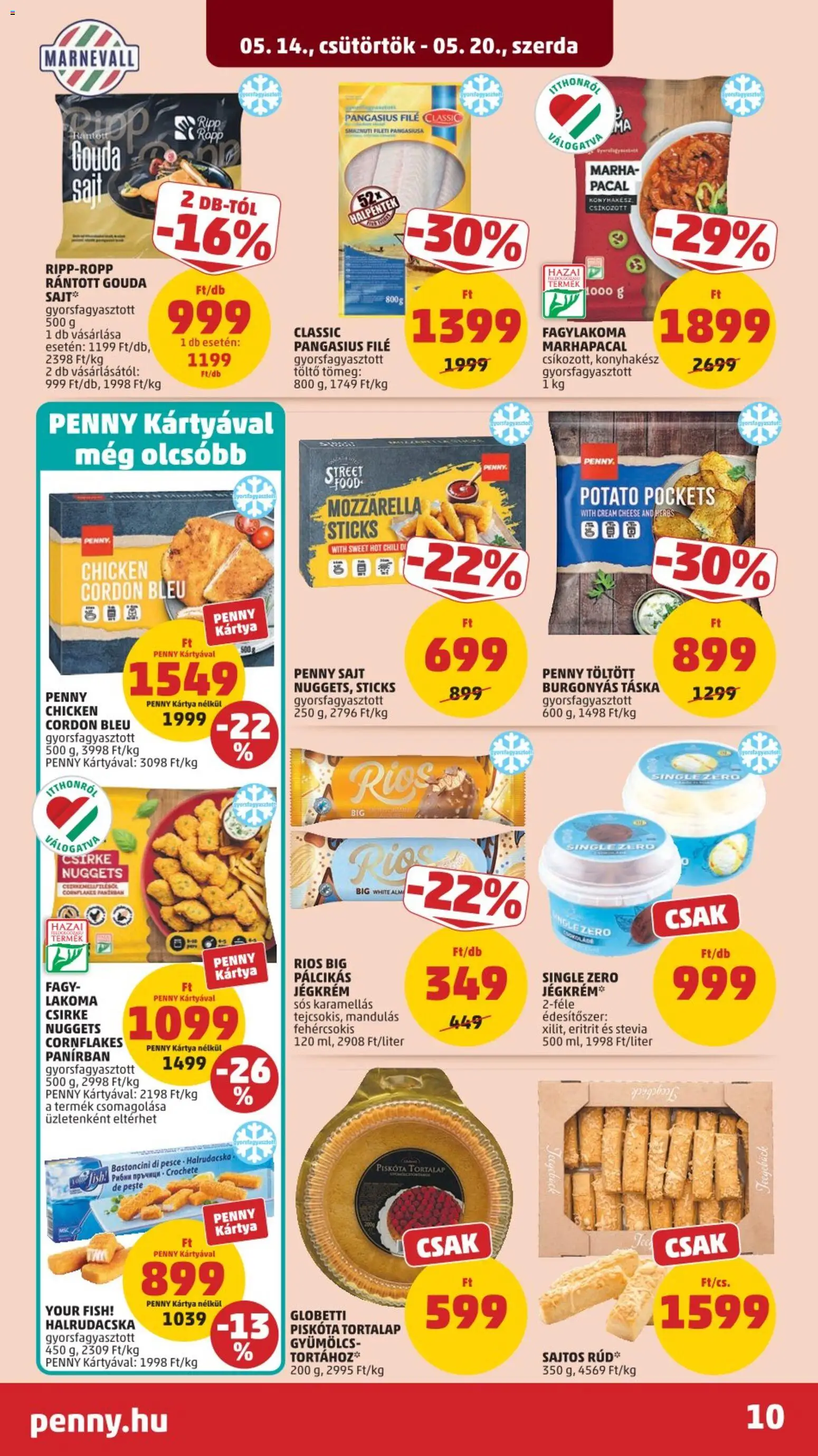 PENNY akciós ujság - amely érvényes a következő dátumtól: 14.05.2026 | Oldal: 14 | Termékek: Piskóta, Gyümölcs, Pacal, Nuggets