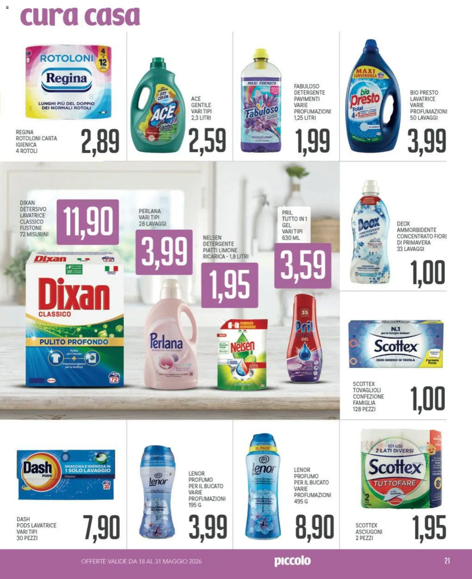 Volantino Piccolo del 18.05.2026 | Pagina: 21 | Prodotti: Ammorbidente, Detergente, Limone, Profumo