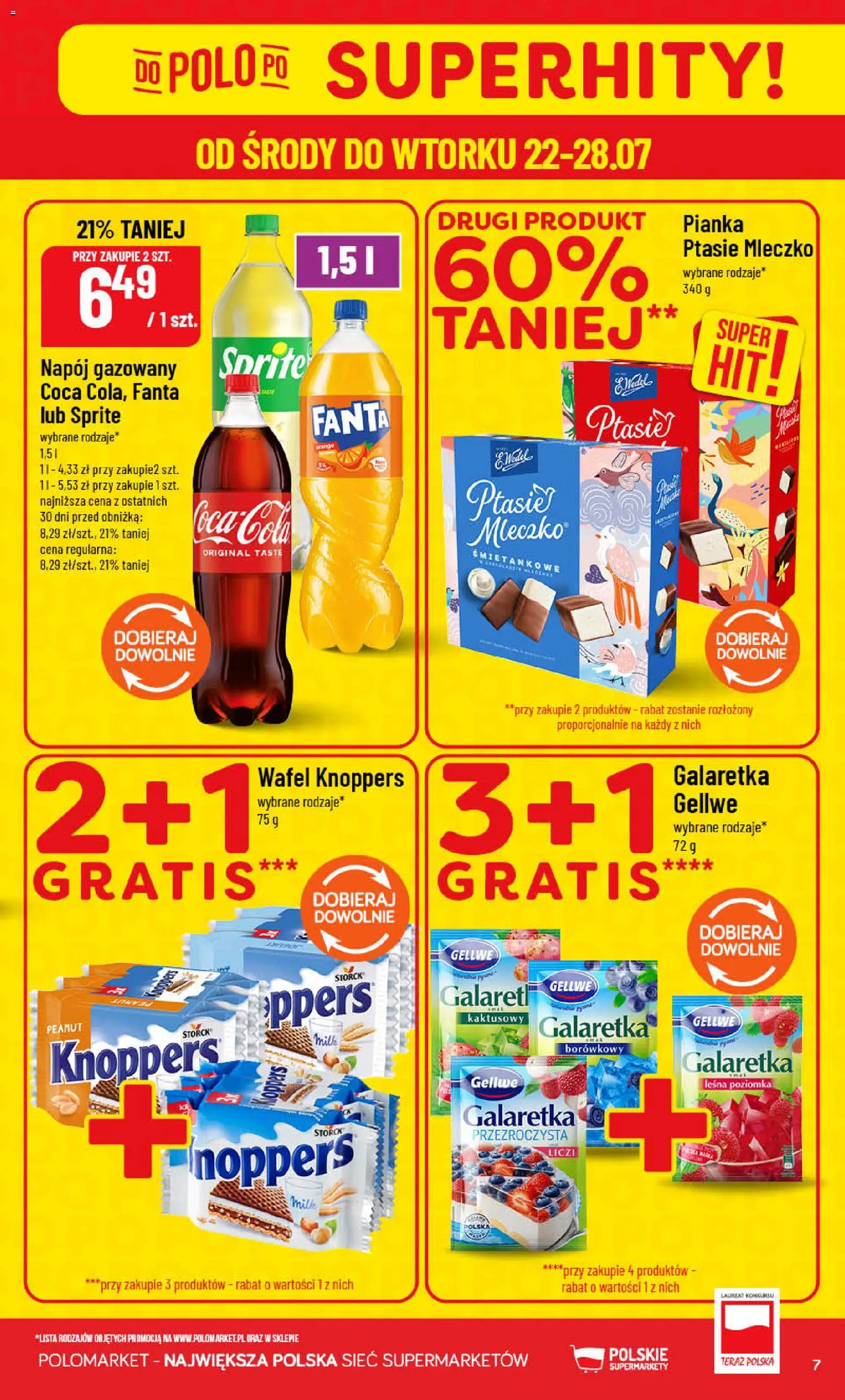 POLOmarket gazetka od 22.07.2026 | Strona: 7 | Produkty: Knoppers, Galaretka, Sprite, Ptasie mleczko
