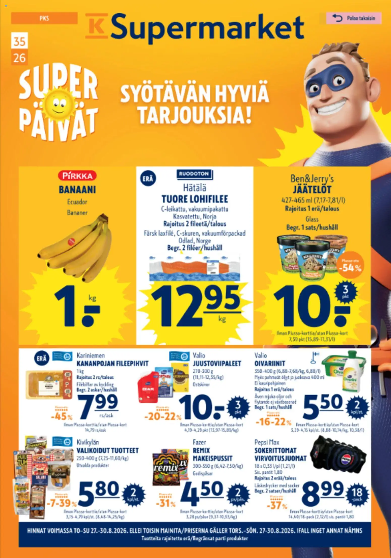 K-Supermarket tarjoukset – voimassa 27/08/2026 alkaen | Sivu: 1 | Tuotteet: Makeispussit, Virvoitusjuomat, Pepsi