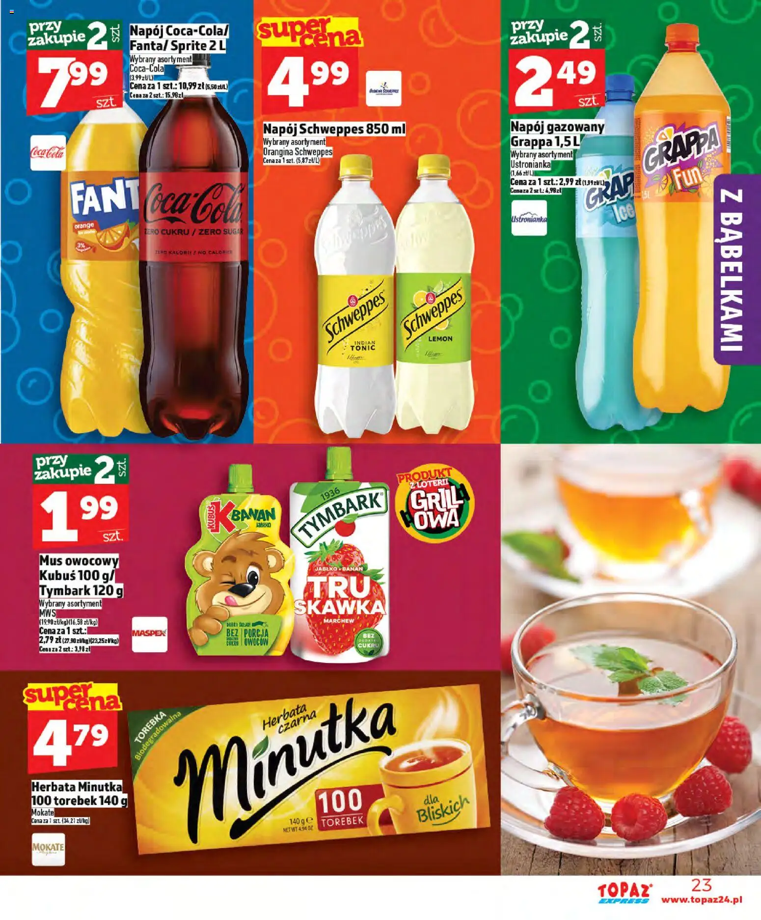 Topaz gazetka - Express od 21.05.2026 | Strona: 23 | Produkty: Torebka, Sprite, Coca cola, Banan