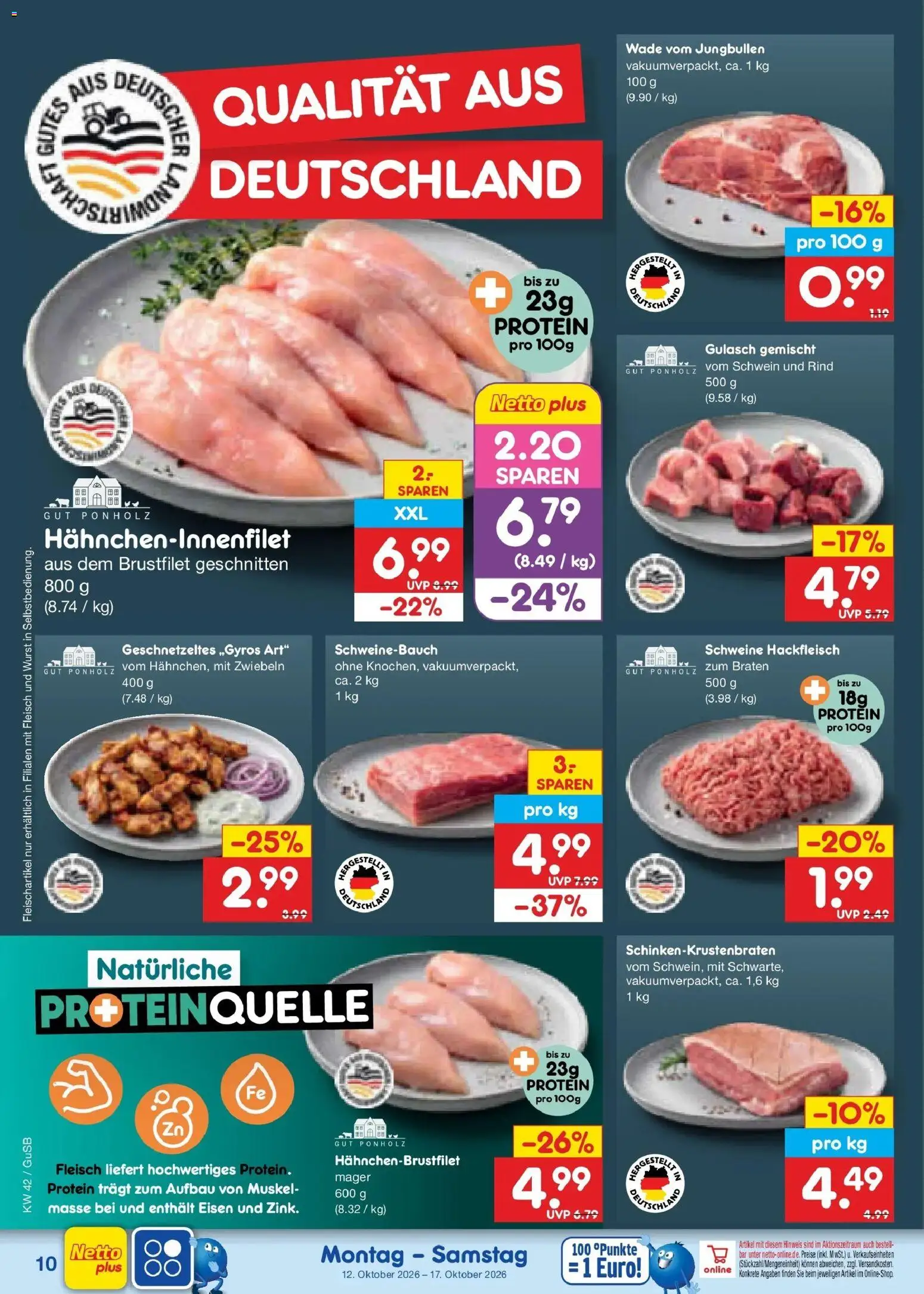 Netto Marken-Discount Prospekt Machern (ab 12.10.2026) » Angebote | Seite: 12 | Produkte: Schweinebauch, Zwiebeln, Wurst, Fleisch