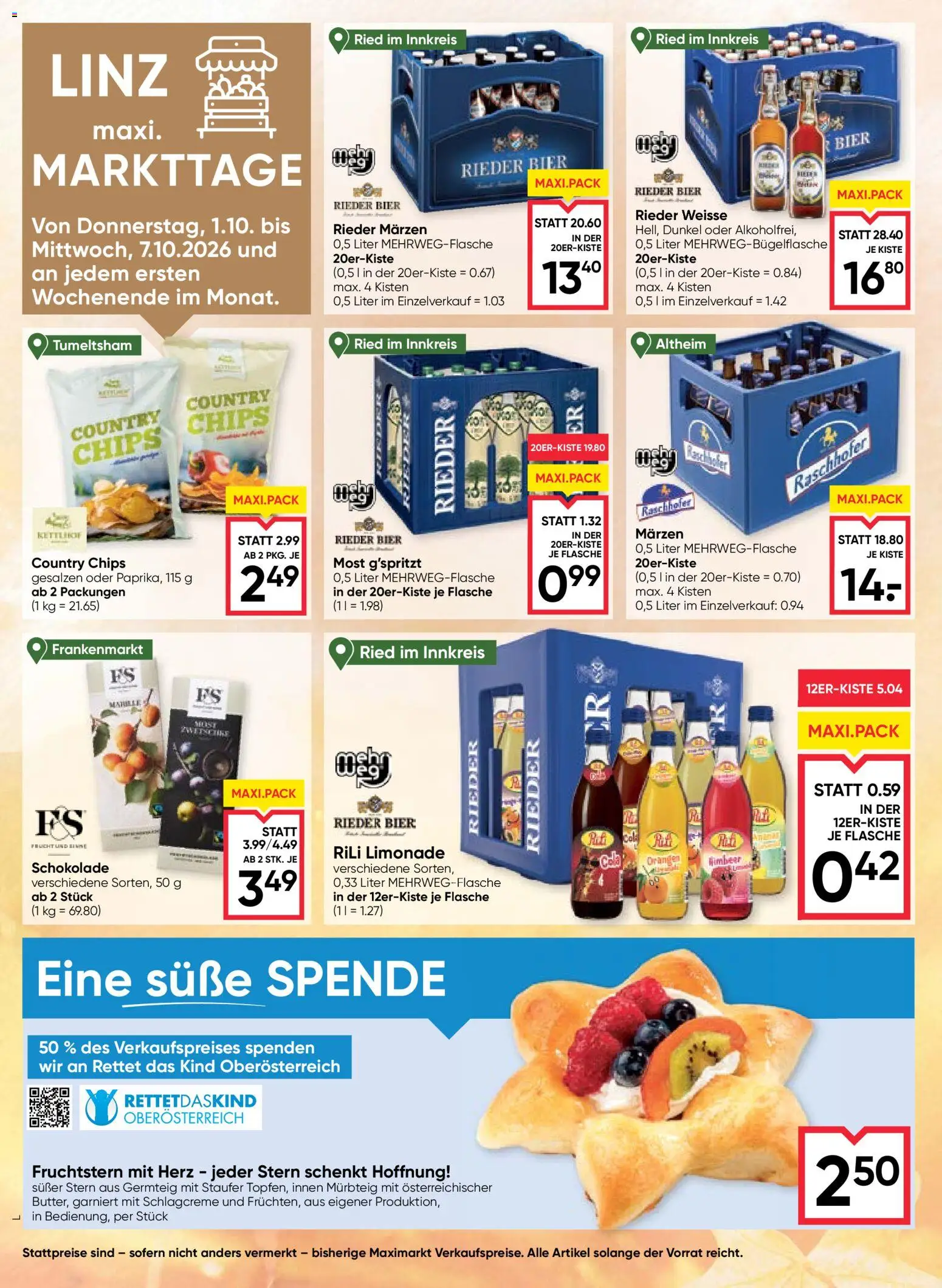 Maximarkt Flugblatt gültig ab 01.10.2026 | Seite: 6 | Produkte: Chips, Schokolade, Bier, Orangen