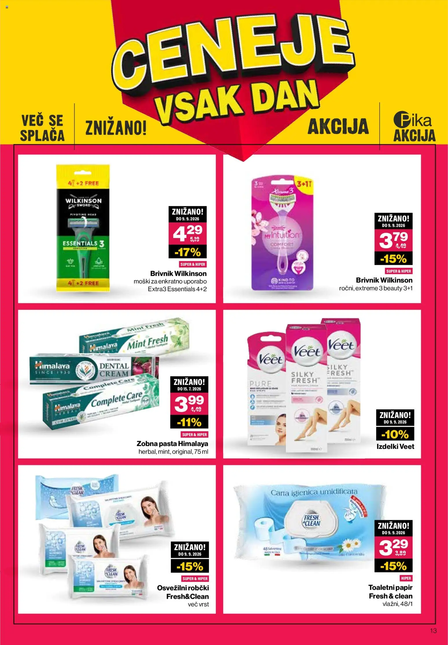 Novi Mercator katalog ponudbe – veljaven od 09.06.2026 | Stran: 13 | Izdelki: Toaletni papir, Robčki, Zobna pasta, Brivnik